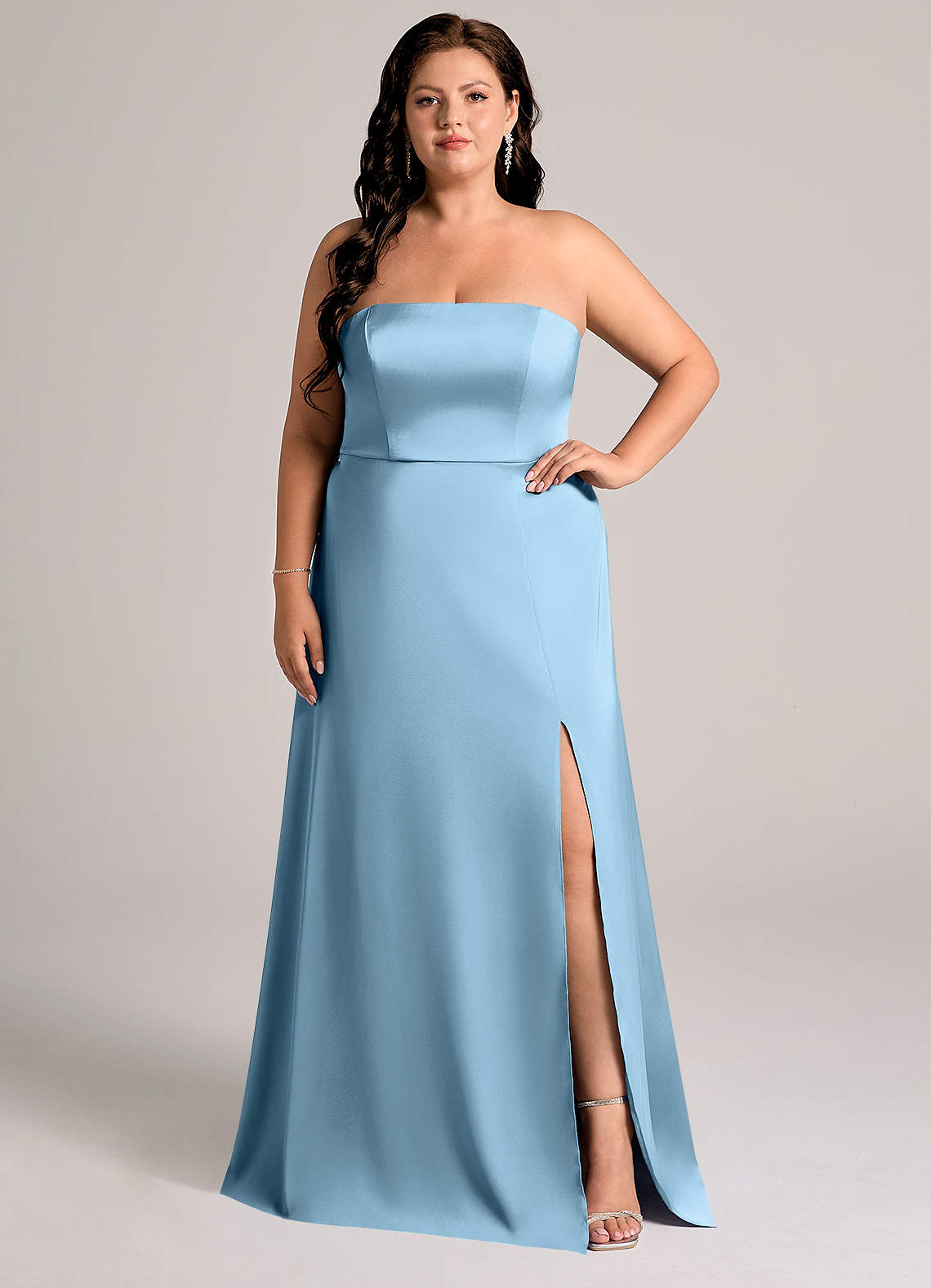 Azazie Wren Bridesmaid Dresses Steel Blue A-Line Strapless Stretch Satin Convertible Dress image1