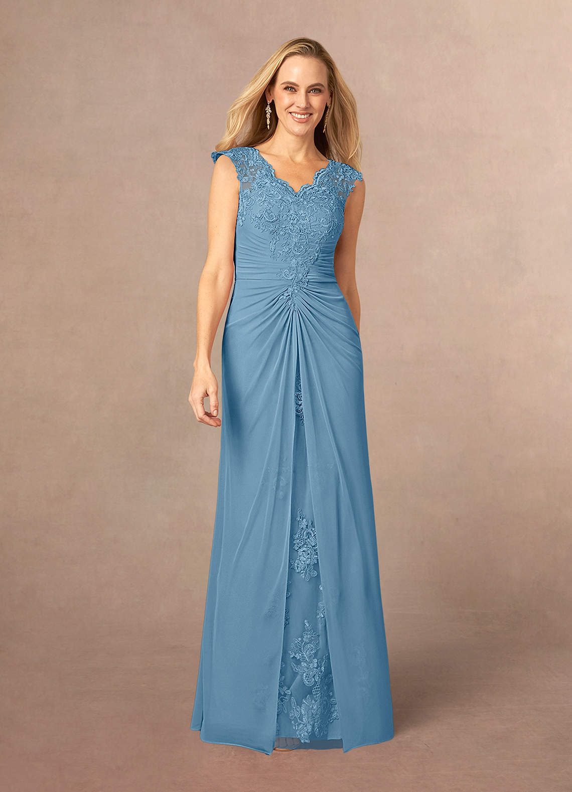 Azazie Jovie Mother of the Bride Dresses Steel Blue A-Line Lace Dress image1
