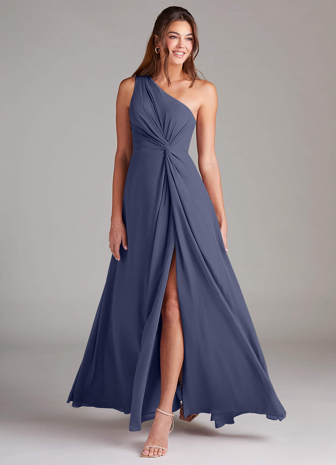 Azazie Brooke Bridesmaid Dresses Stormy A-Line One Shoulder Chiffon Dress image2