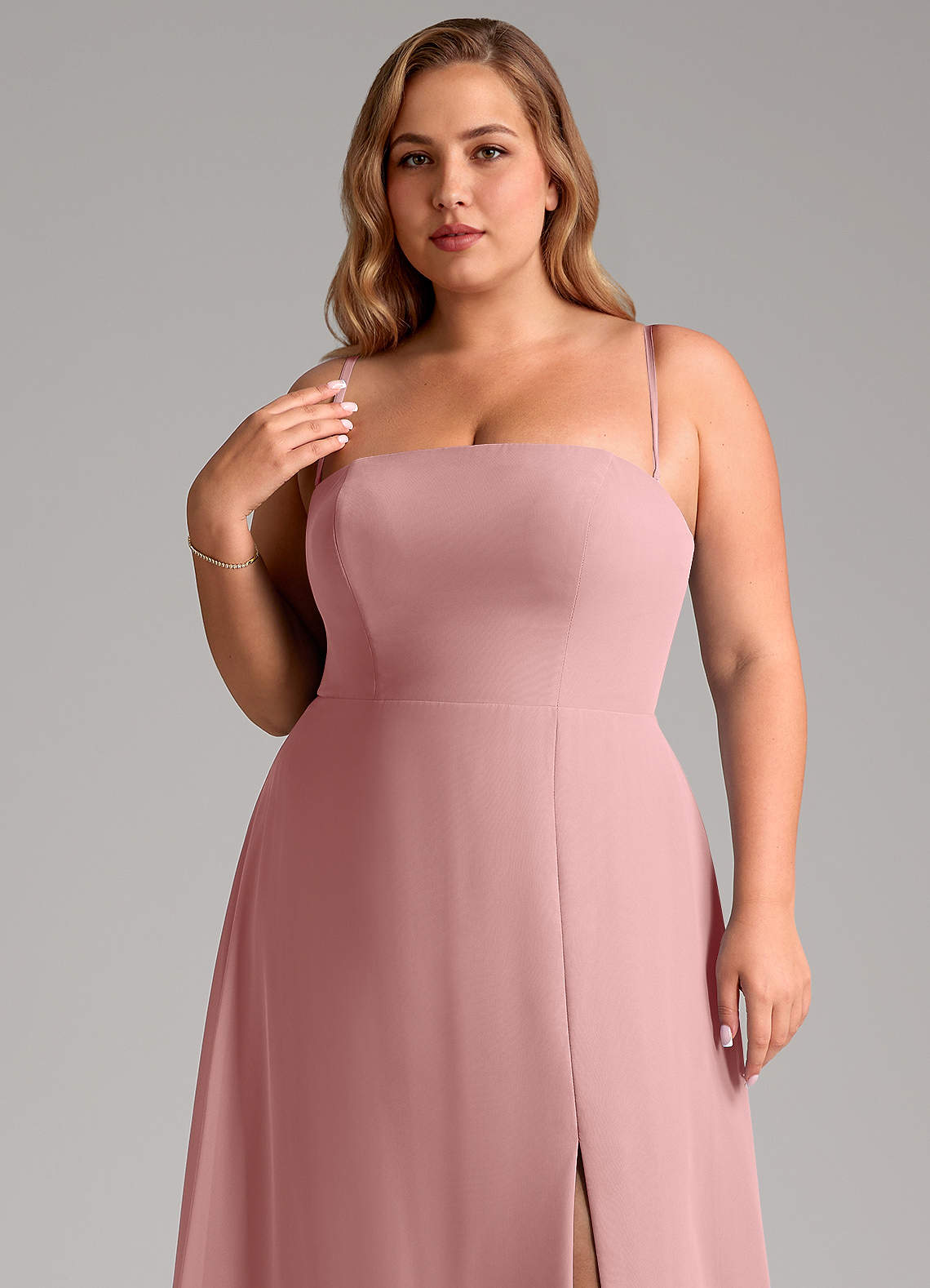 Azazie Wren Abiti da Damigella Abito Convertibile A-Line in Chiffon Spacco Laterale Rosa Polverosa image9
