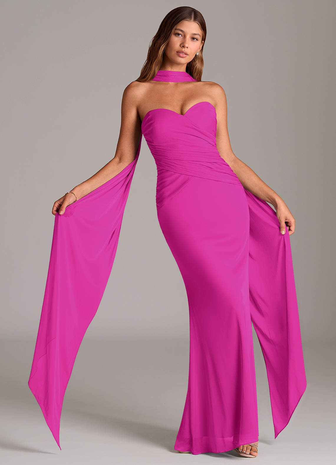 Azazie Katelyn Robes de demoiselle d'honneur Robe Fourreau Convertible en Maille Sans bretelle Fuchsia image1