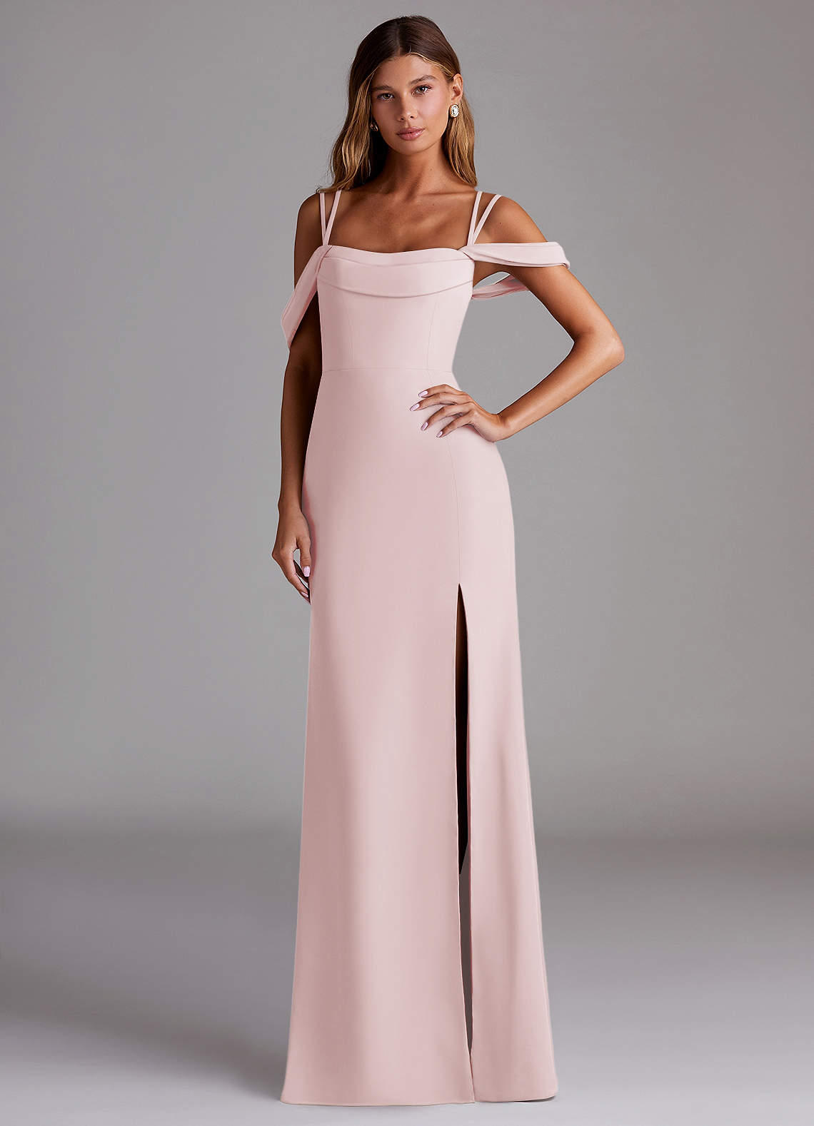 Azazie Callan Bridesmaid Dresses Blushing Pink Mermaid Pleated Chiffon Convertible Dress image1