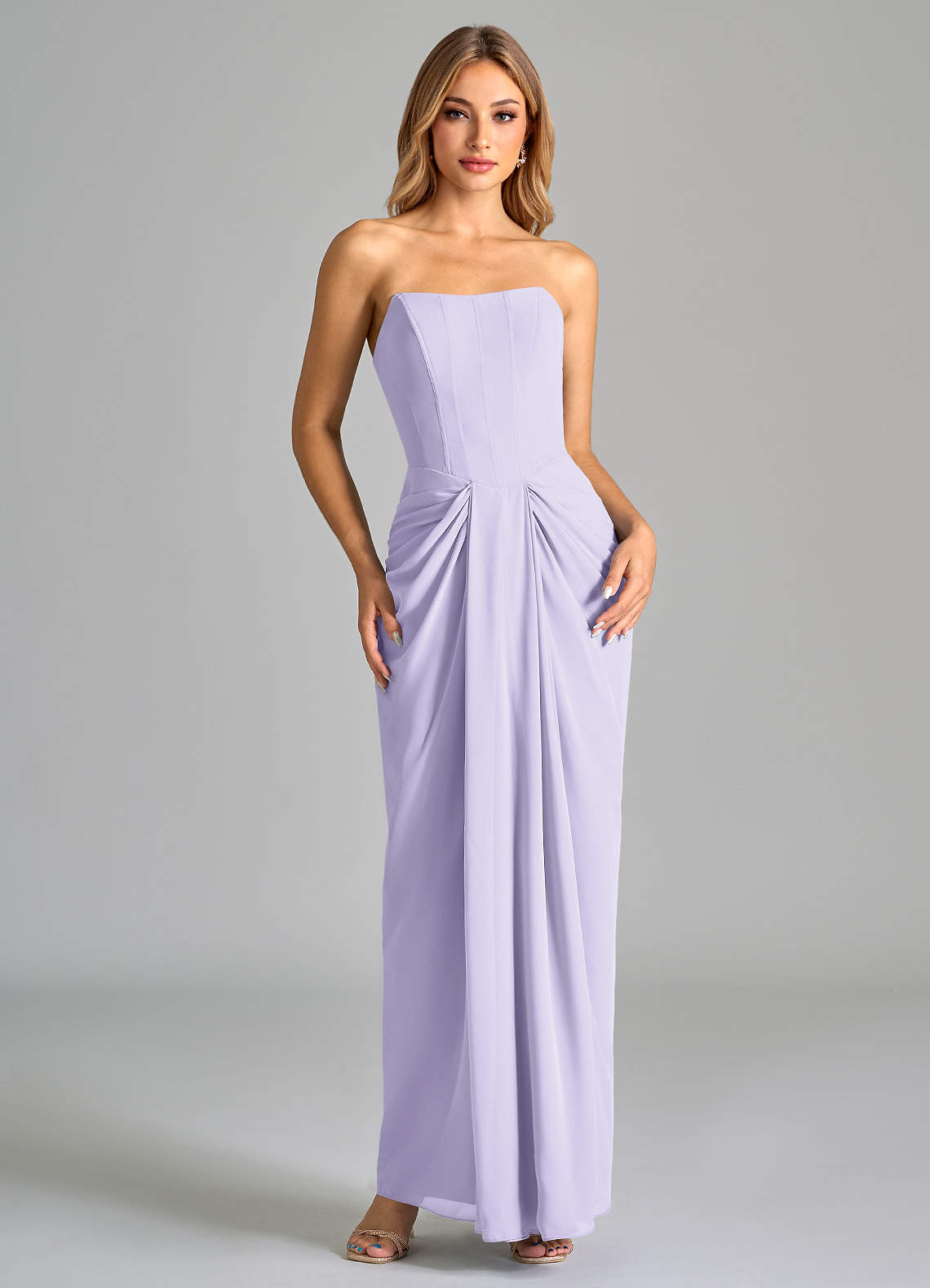 Azazie Anaïs Jurken voor bruidsmeisjes Jurk van Chiffon met Kolom Strapless Lila image1