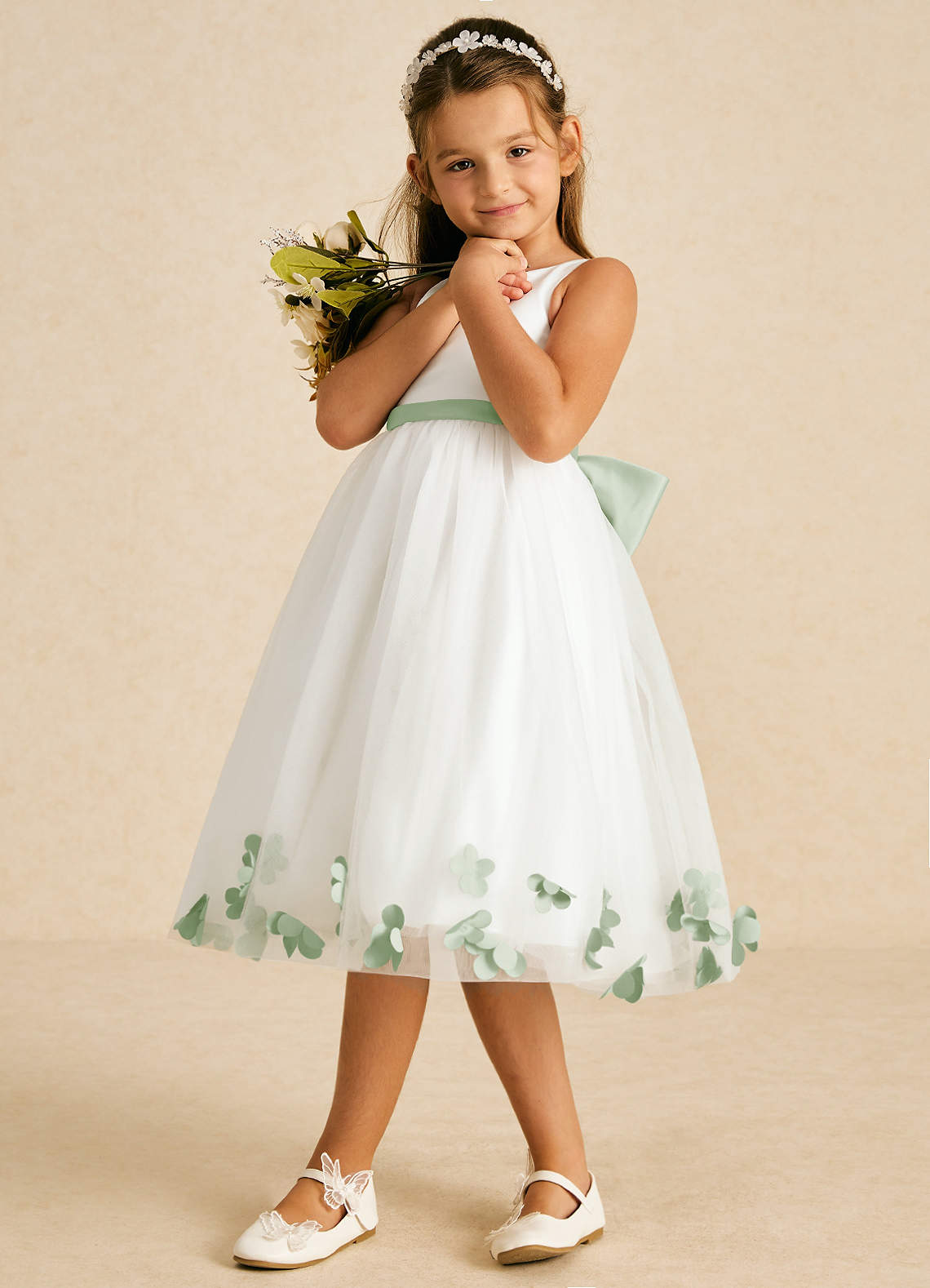 Azazie Dot Vestidos de florista Vestido Marfim Sálvia Empoeirada de Tule de Linha A com Arco image3