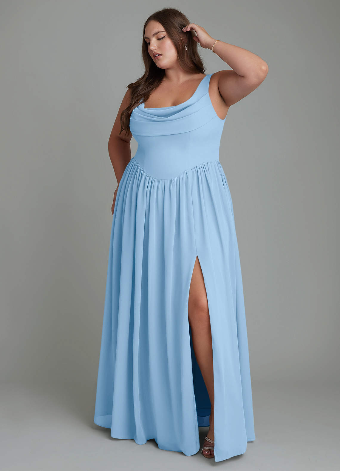Azazie Novi Bridesmaid Dresses Powder Blue A-Line Pleated Chiffon Dress image8