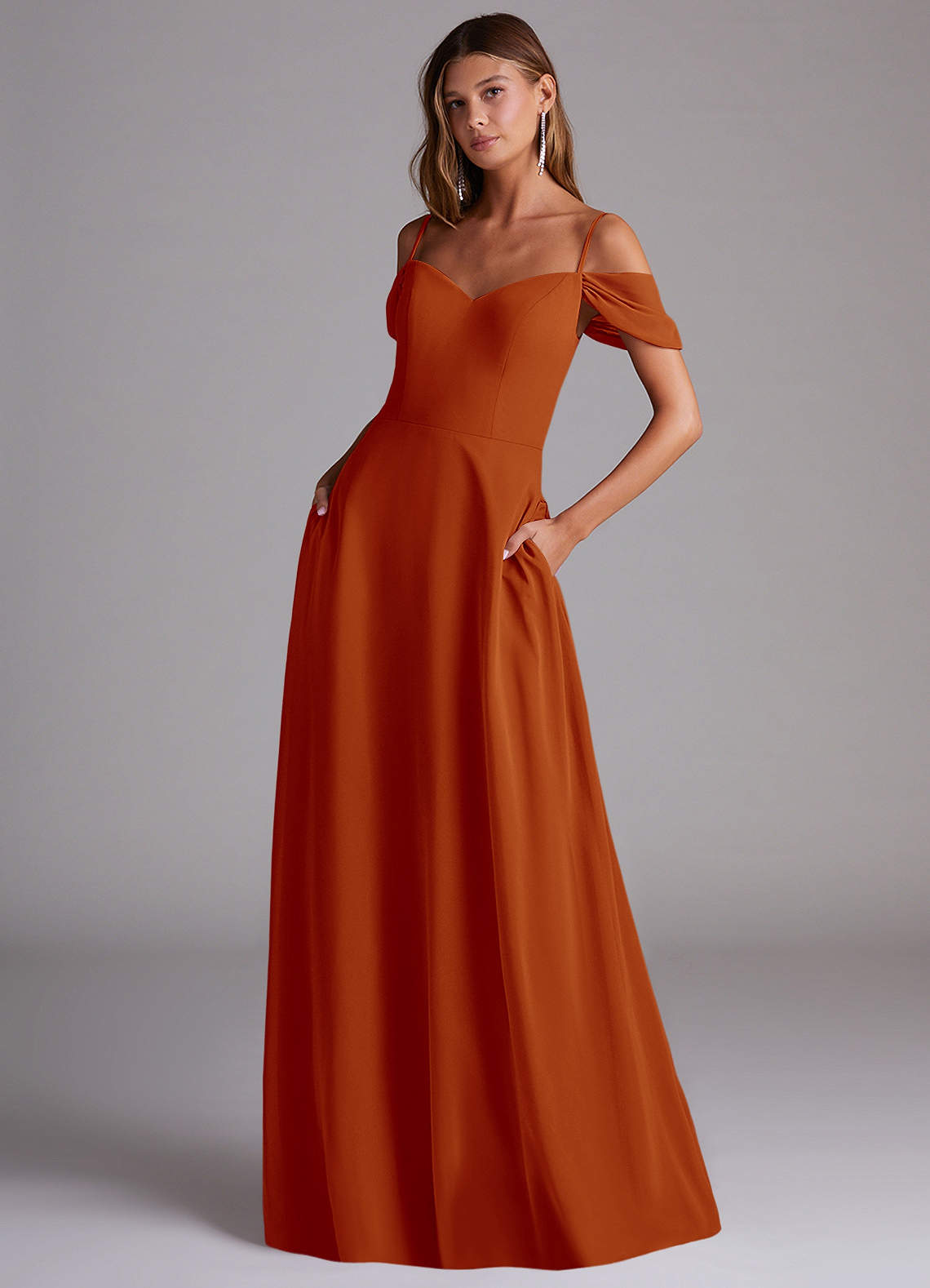 Azazie Marley Bridesmaid Dresses Paprika A-Line Off the Shoulder Chiffon Convertible Dress image1
