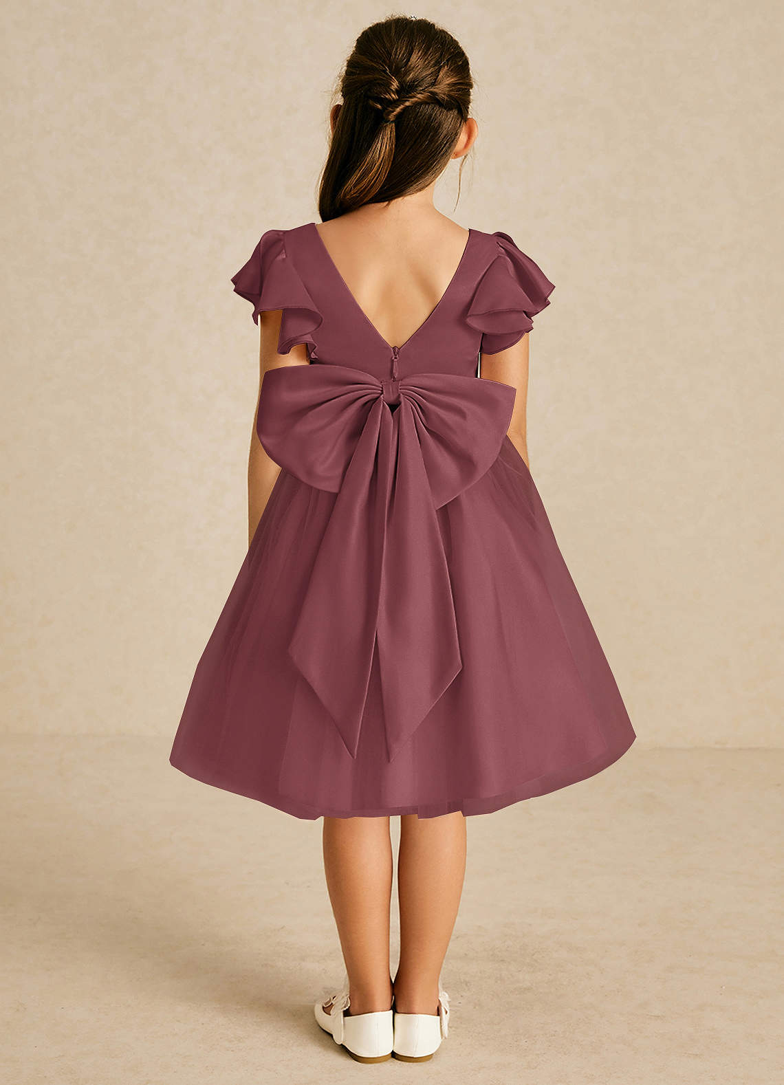 Azazie Kaeya Flower Girl Dresses Sangria A-Line Bow Tulle Dress image1