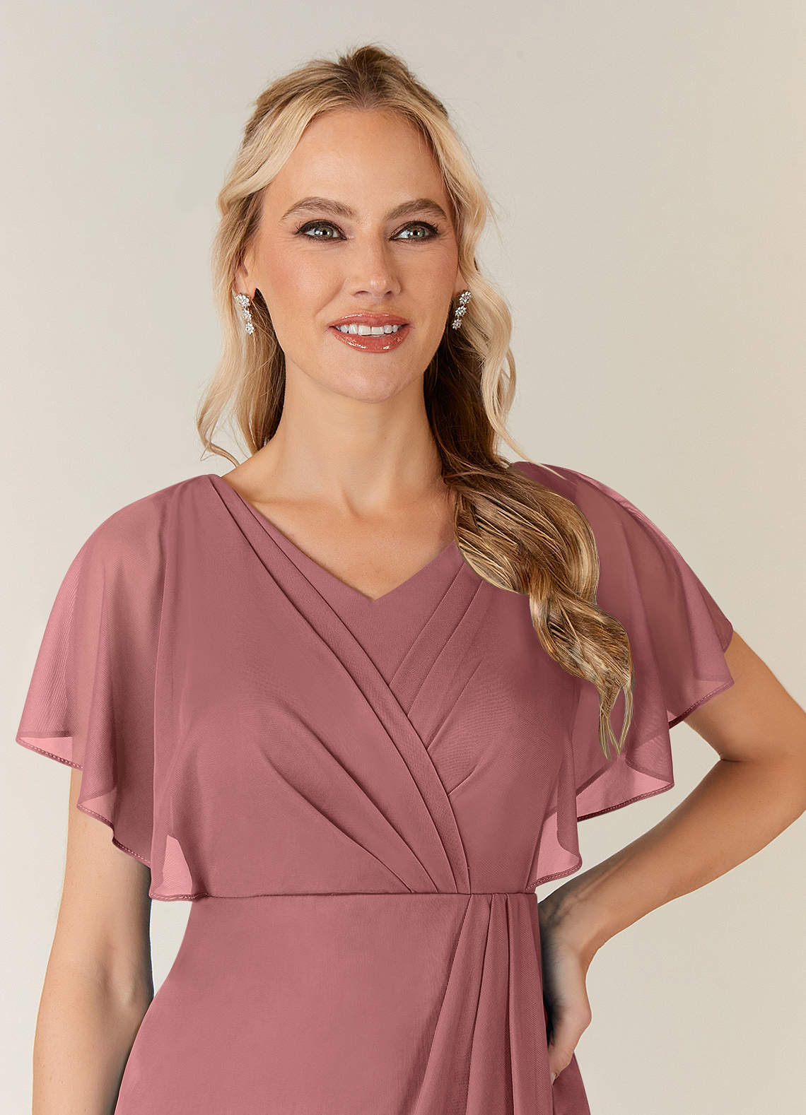 Azazie Waverly Mother of the Bride Dresses Desert Rose Sheath Pleated Mesh Dress image5