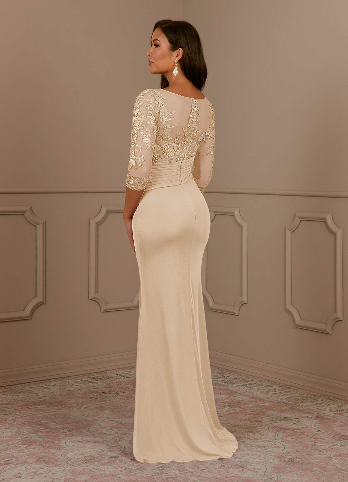 Azazie Fatemah Mother of the Bride Dresses Champagne Mermaid Scoop Lace Lace Dress image2