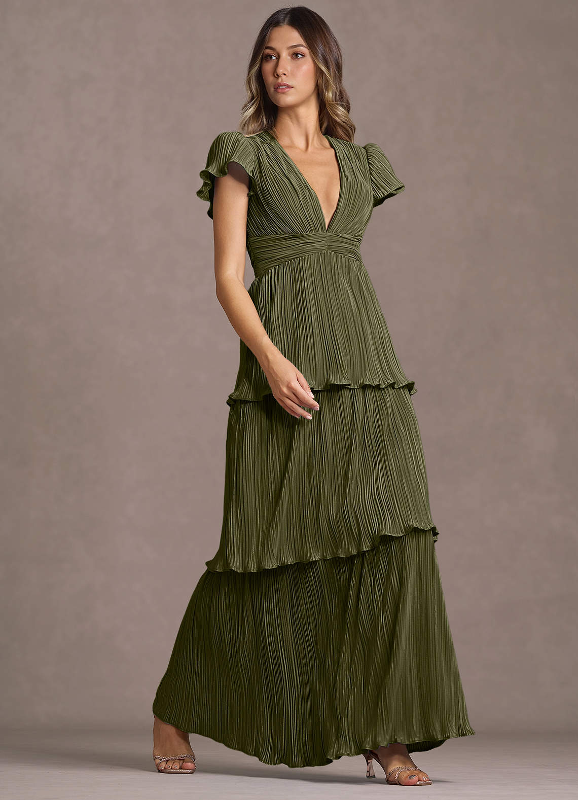 mossy green dress Six Stories Cowl Front Satin Bridesmaid Dress