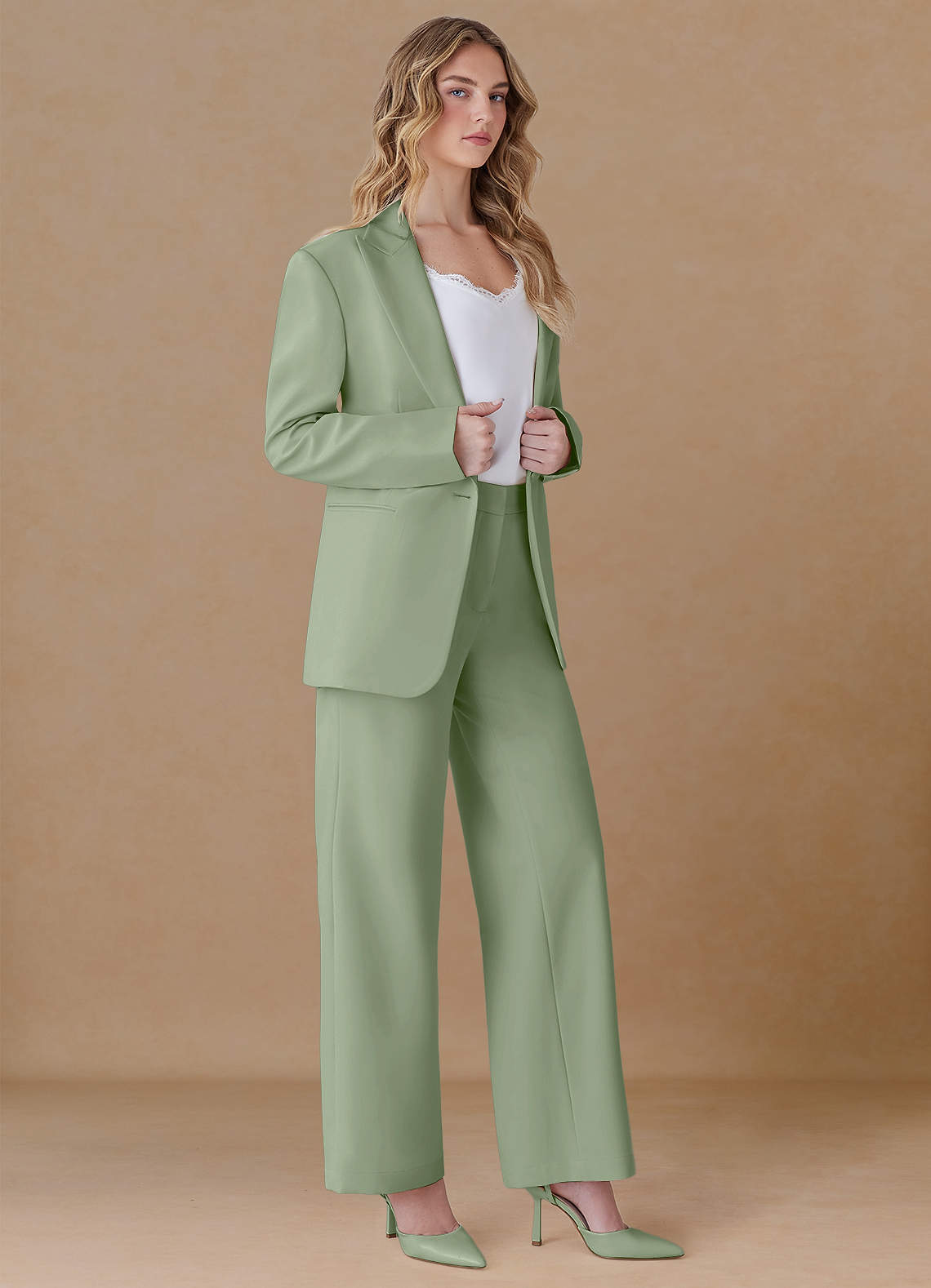front Amelia Verde Salvia Blazer oversize con lavorazione a trama raffinata