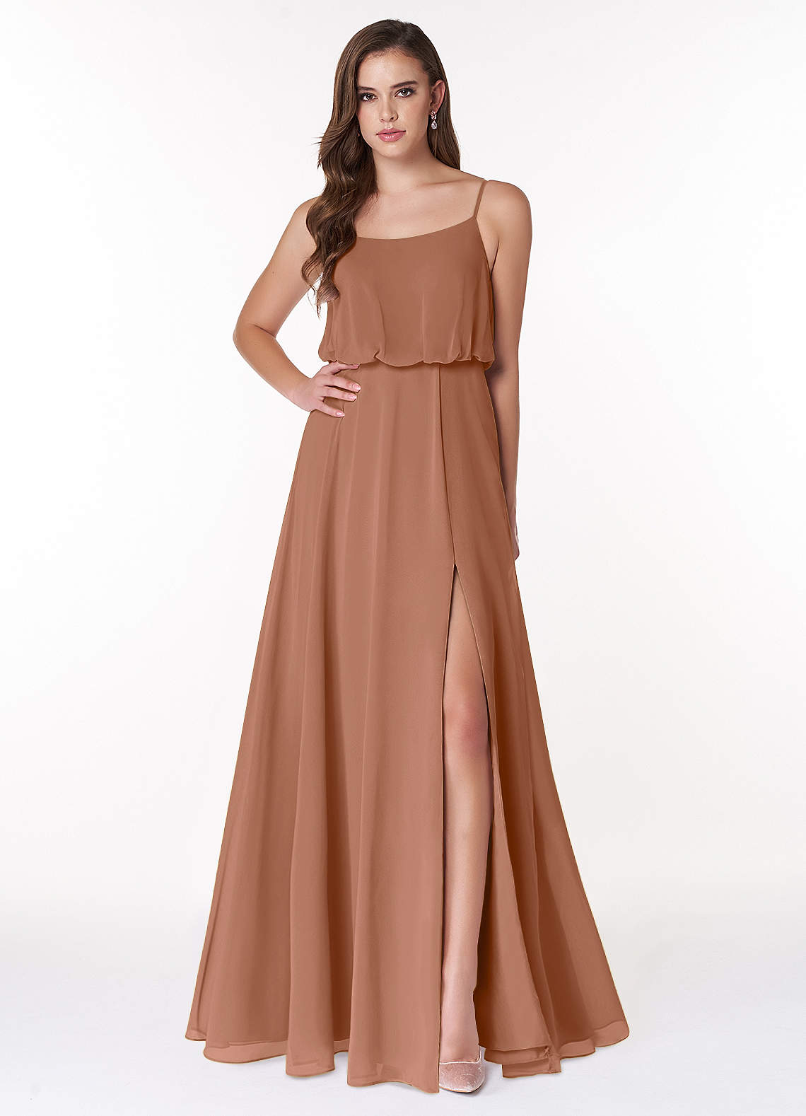 Azazie Lupe Bridesmaid Dresses Bronzer A-Line Scoop Blouson Chiffon Dress image1