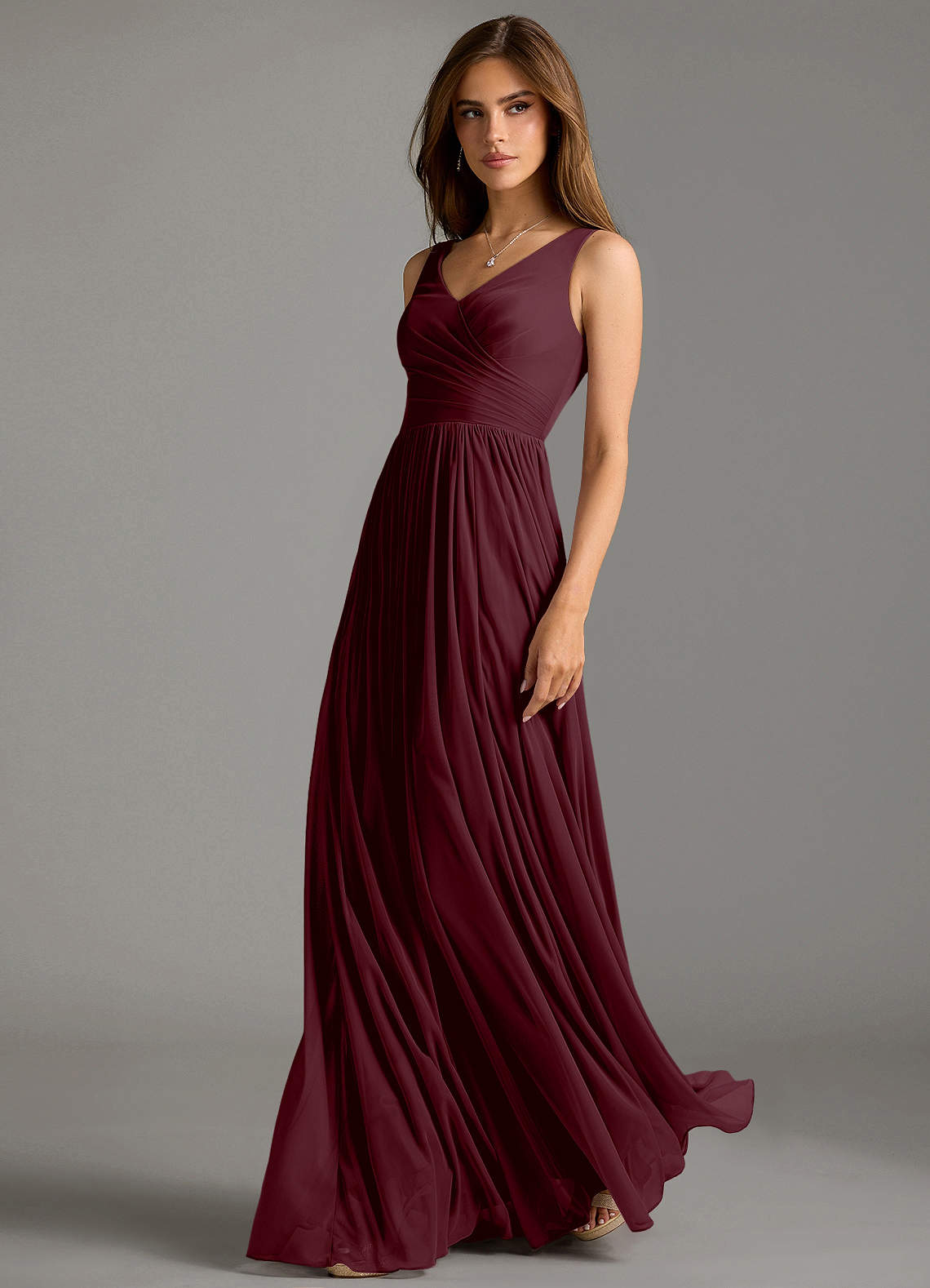 Azazie Keyla Abiti da Damigella Abito A-Line in Maglia Plissettato Cabernet image1