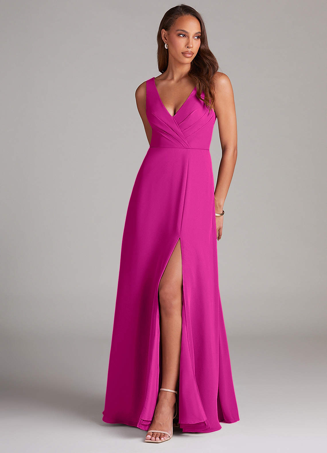 sachin and babi light blue dress Zapakasa Women Fuchsia Neck Scarf Long Prom Dress Pleated Strapless A Line  Ruched Wedding Guest Dress main image 1