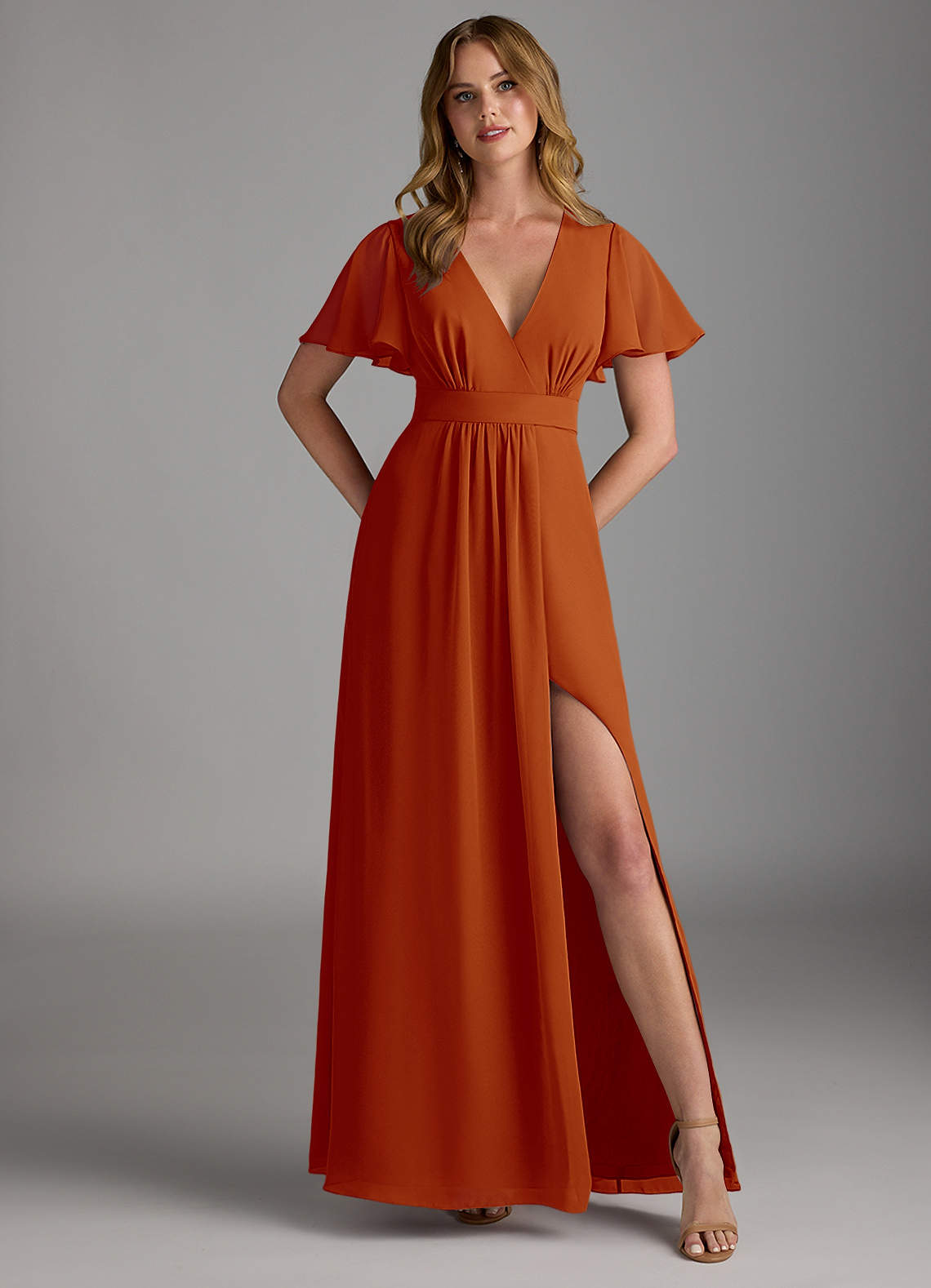 Azazie Zaniah Robes de demoiselle d'honneur Robe Trapèze en Mousseline de soie Paprika image1