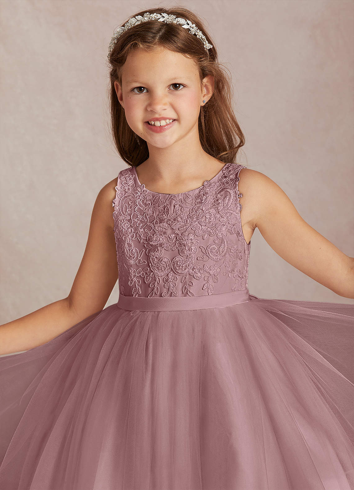 Azazie Calla Flower Girl Dresses Dusty Rose Ball-Gown Lace Tulle Dress image1