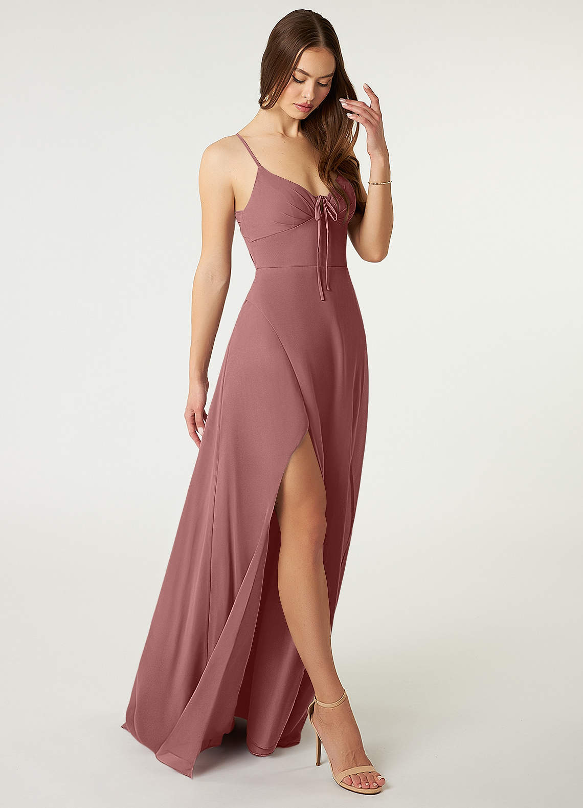 Azazie Minie Abiti da Damigella Abito A-Line in Chiffon Fiocco Rosa Del Deserto image1