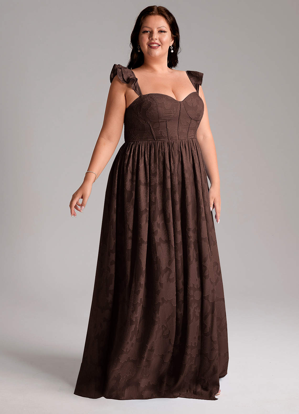 Azazie Denisse Vestidos de madrinha de casamento Vestido Ganache de Esgotamento Floral de Linha A com Ruched image9