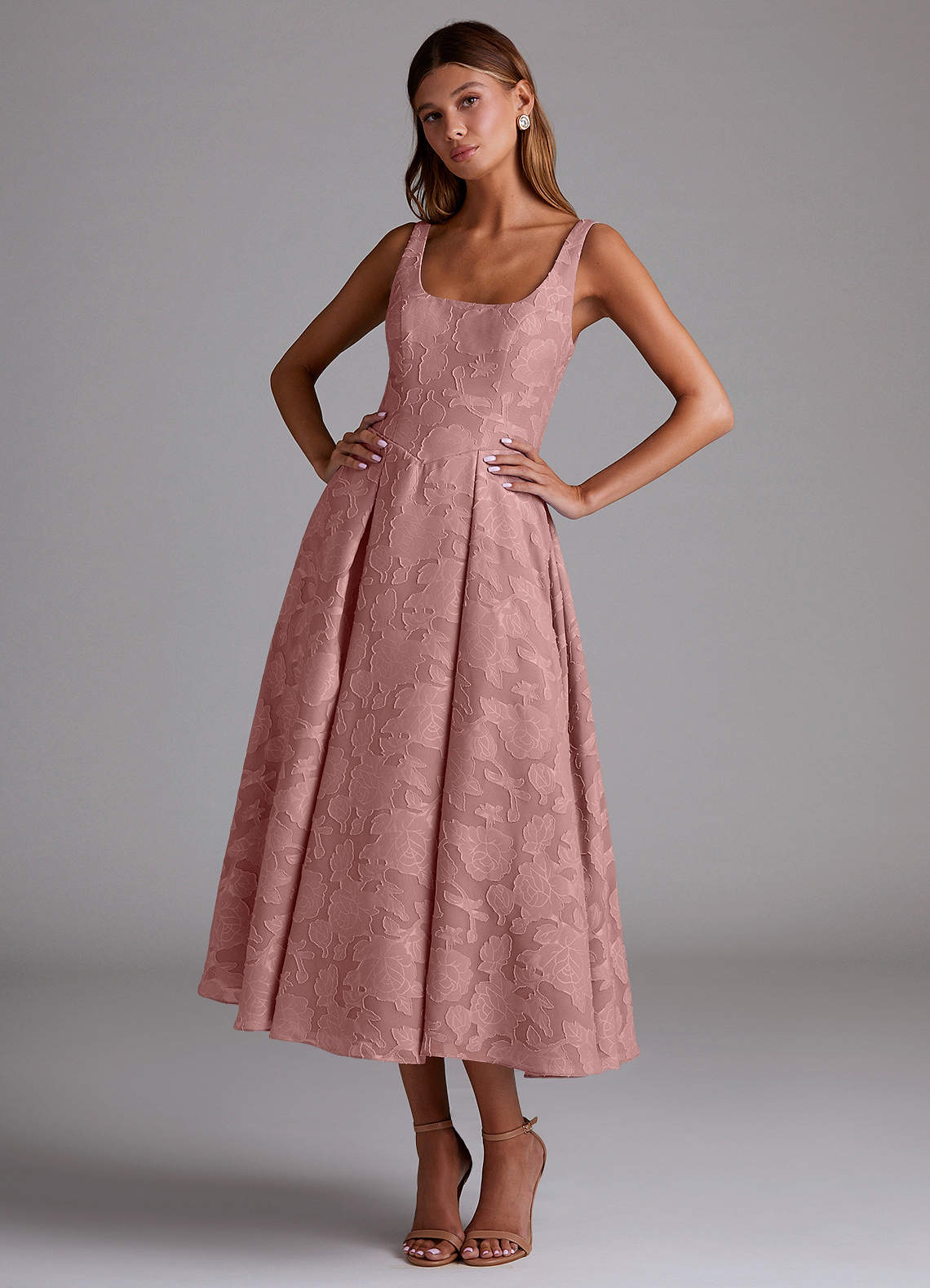 Azazie Amalie Bridesmaid Dresses Dusty Rose A-Line Pleated Floral Burnout Dress image1
