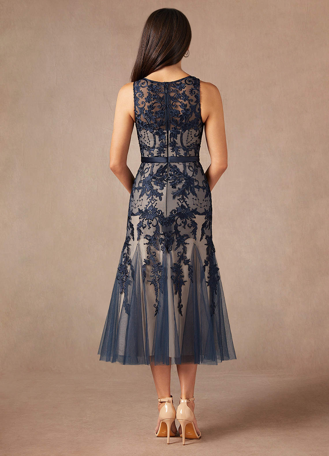 Azazie Herrin Mother of the Bride Dresses Dark Navy Champagne Mermaid Lace Dress image2