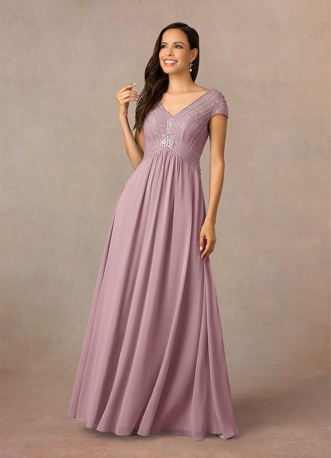 Azazie Star Mother of the Bride Dresses Dusty Rose A-Line V-Neck sequins Chiffon Dress image1