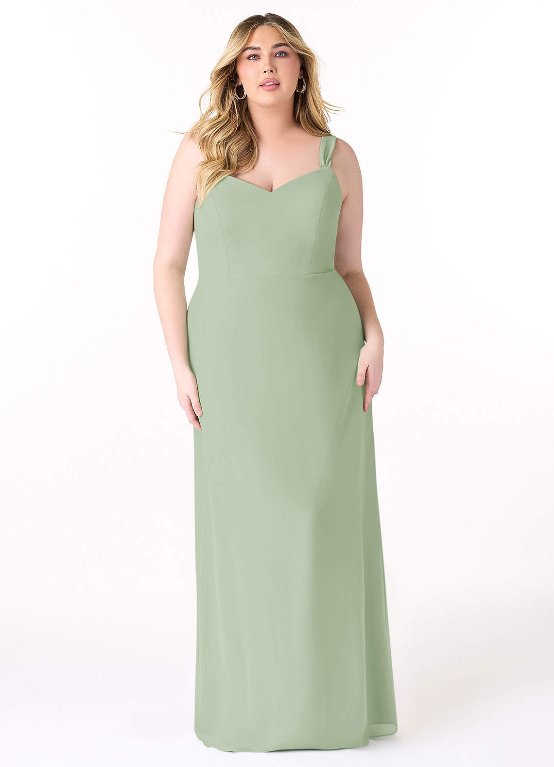 Azazie Denice Bridesmaid Dresses Dusty Sage Sheath Pleated Chiffon Dress image1