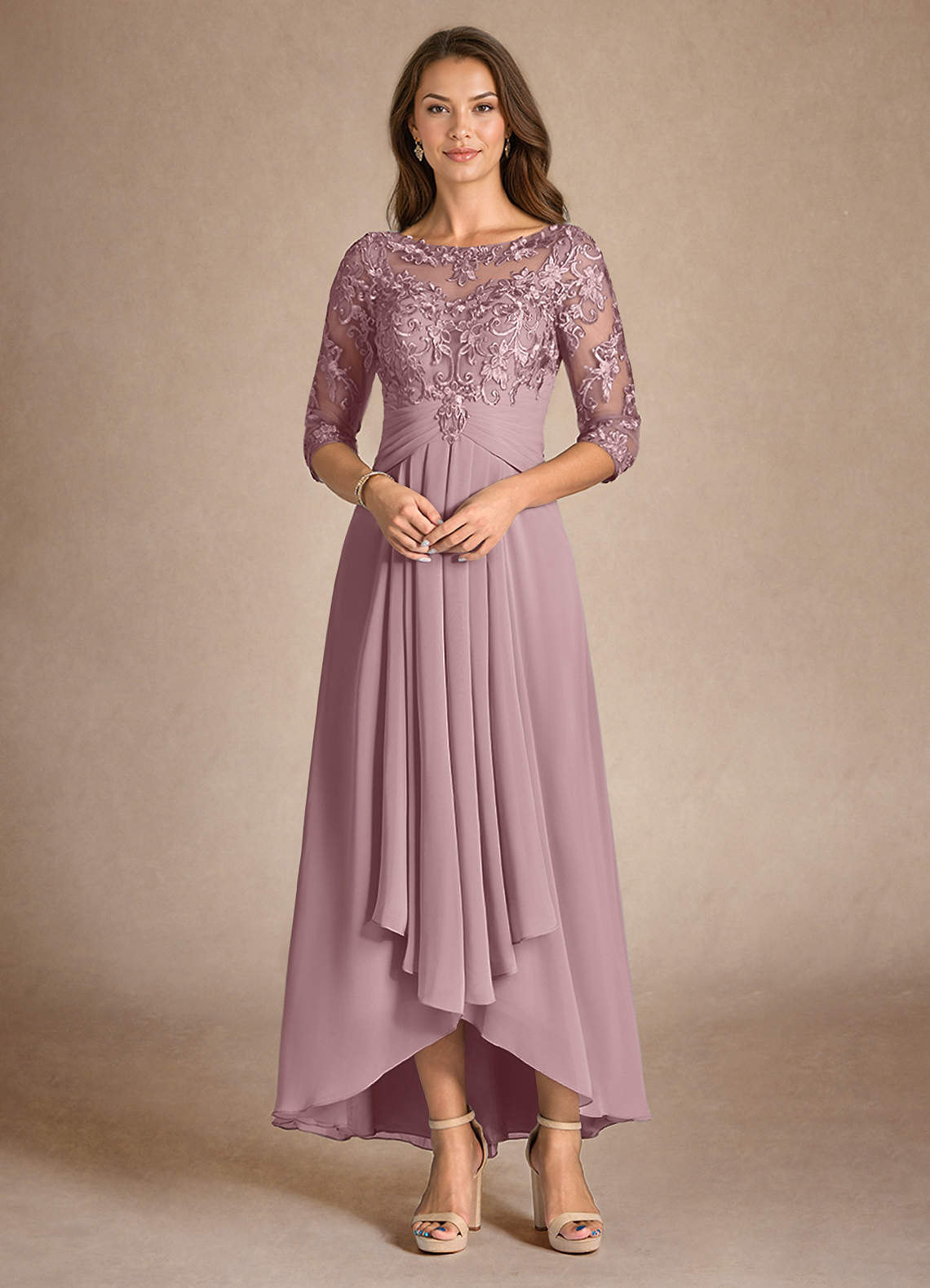 Azazie Marietta Mother of the Bride Dresses Dusty Rose A-Line Lace Dress image3