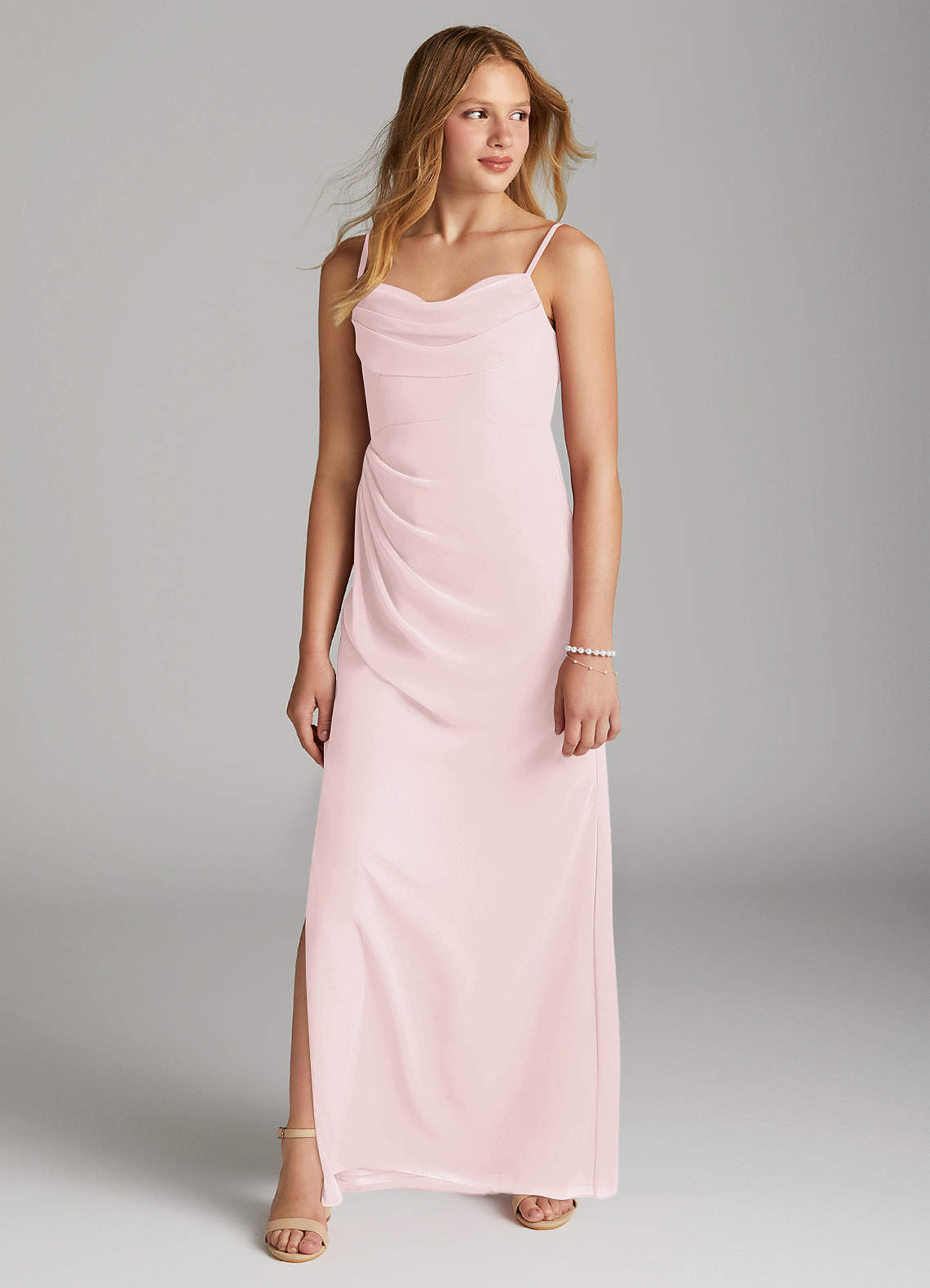 Azazie Mai Junior Blushing Pink Sheath Pleated Chiffon Dress image2