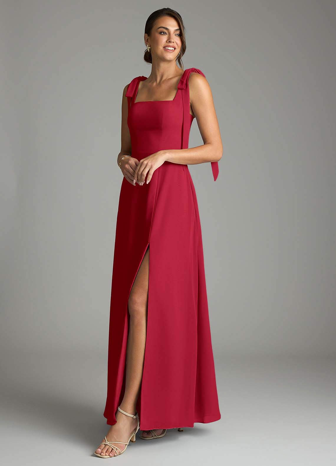 Azazie Debra Bridesmaid Dresses Scarlet A-Line with Pockets Chiffon Convertible Dress image7