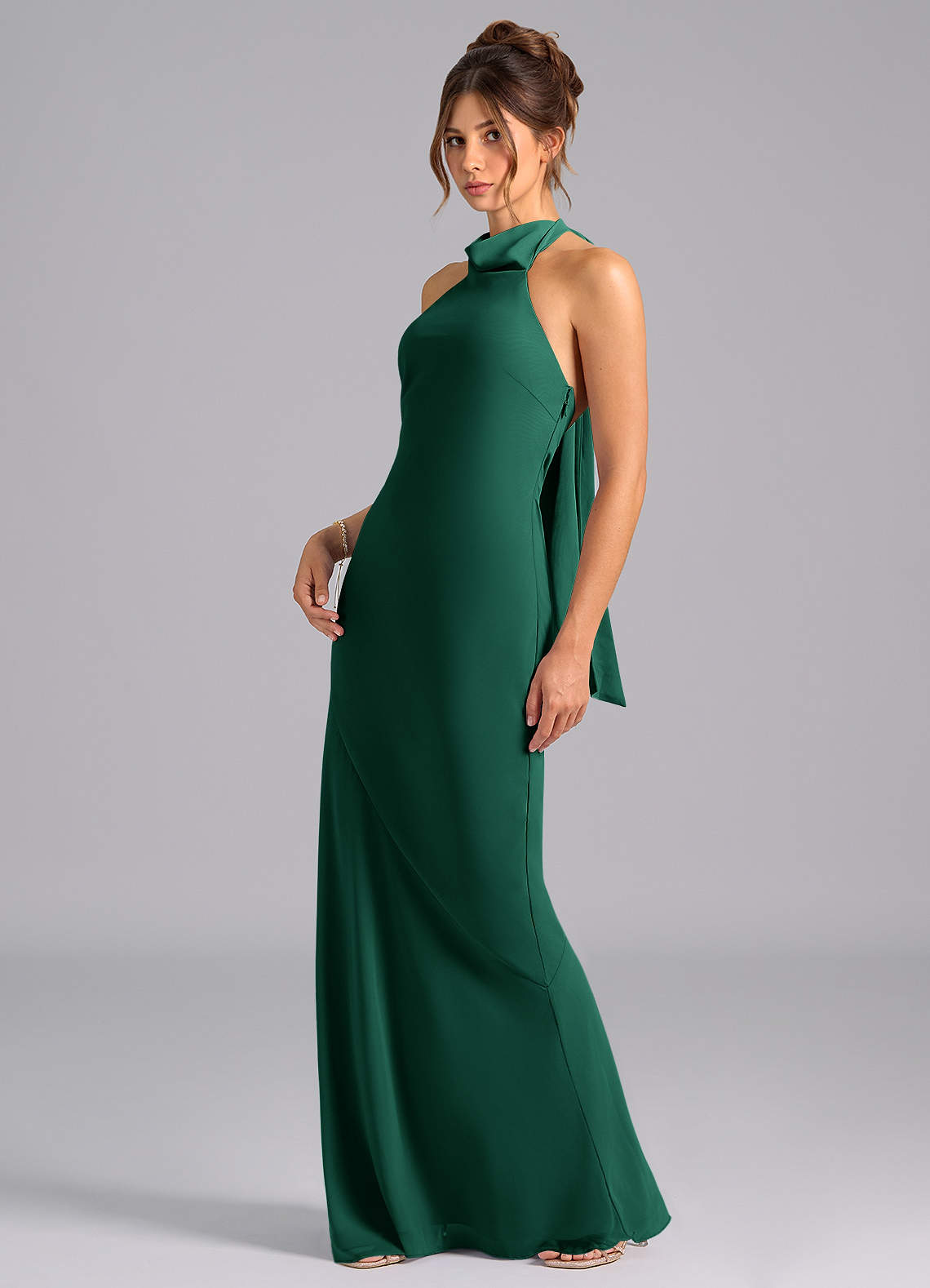 Azazie Velli Robes de demoiselle d'honneur Robe Sirène en Mousseline de soie Arc émeraude image1