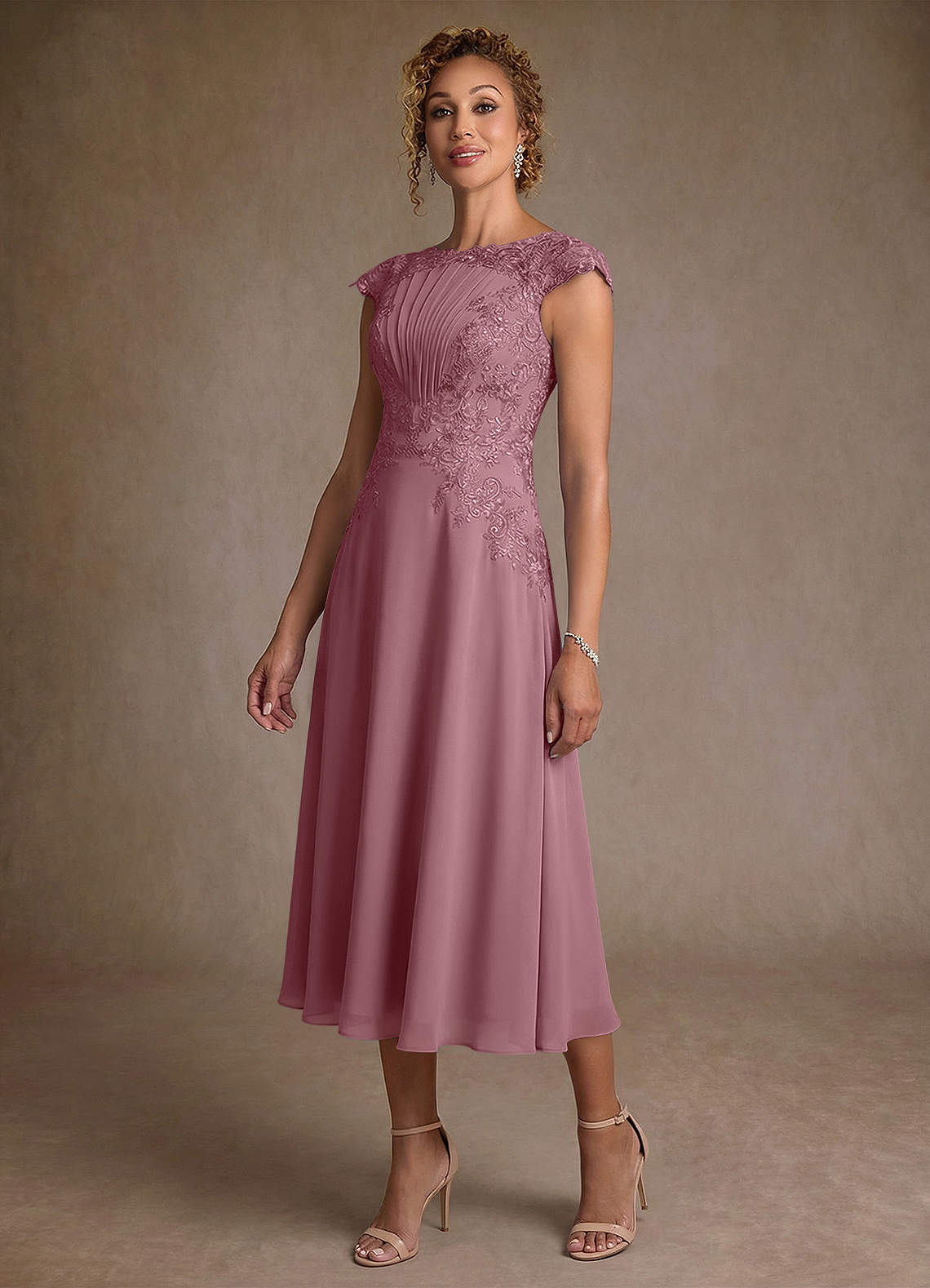 Azazie Crista Mother of the Bride Dresses Vintage Mauve A-Line Lace Chiffon Dress image3