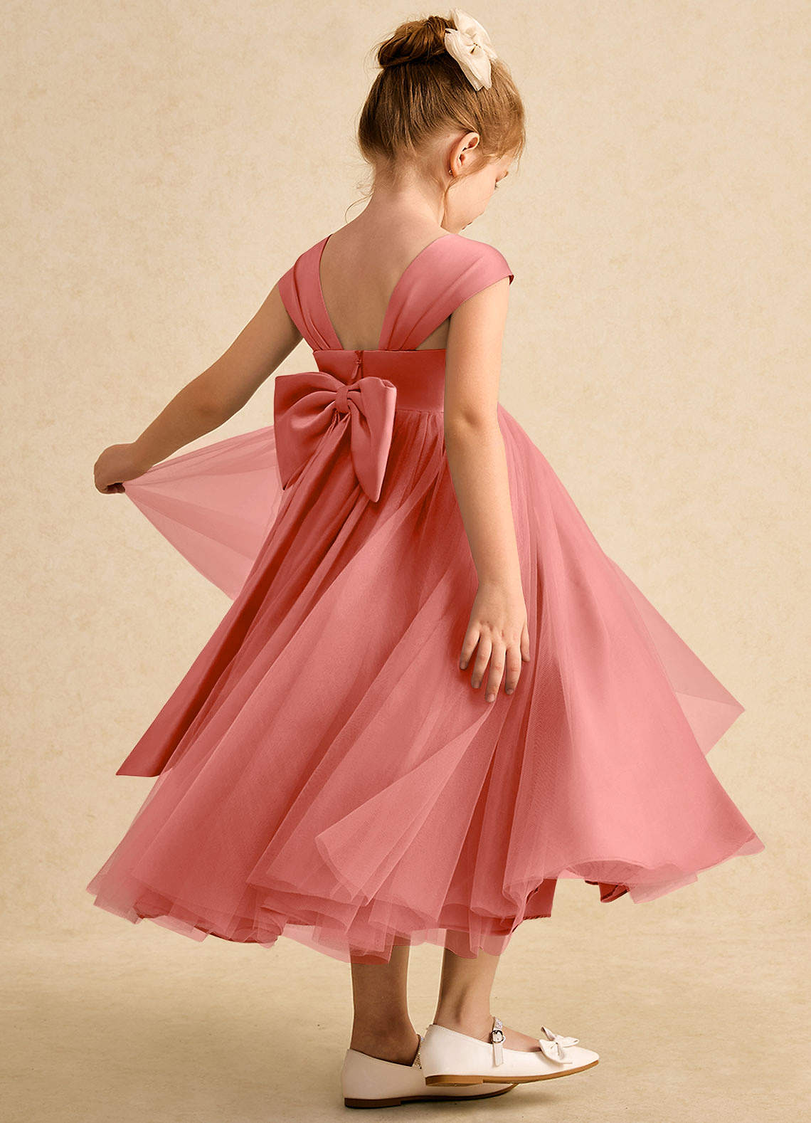 Azazie Chickadee Salmon Pink Ball-Gown Sweetheart Neckline Matte Satin Dress  | Azazie