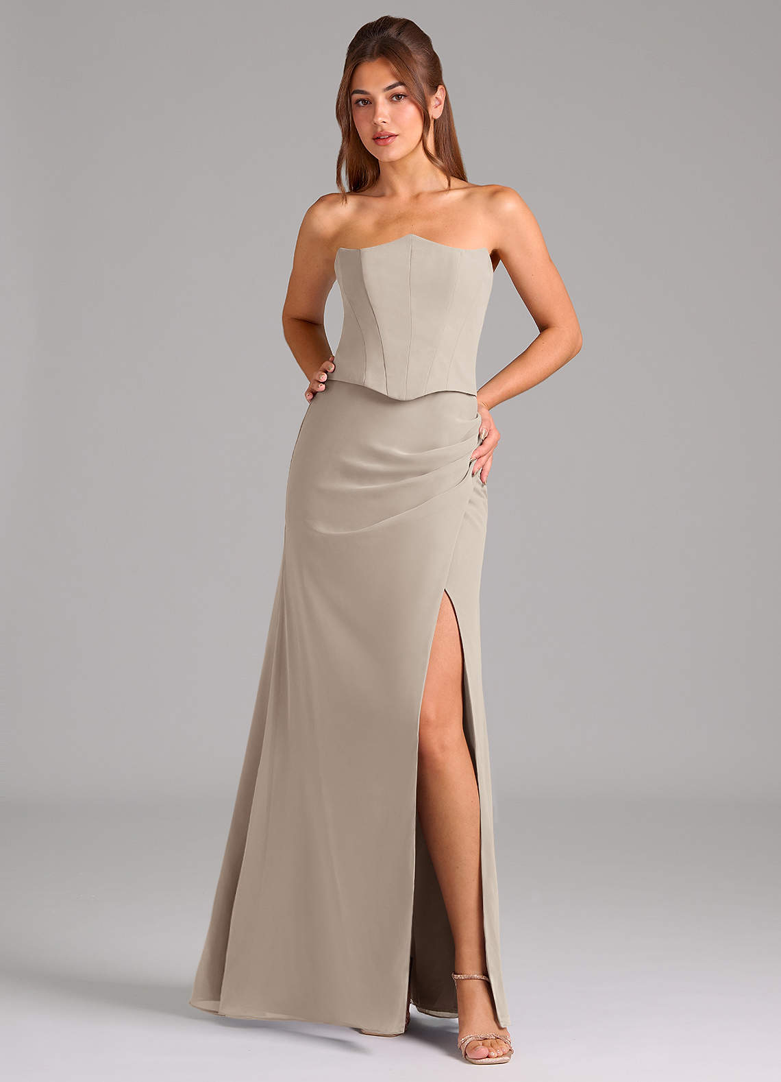 Azazie Jenine Bridesmaid Dresses Frost Mermaid Strapless Chiffon Dress image1