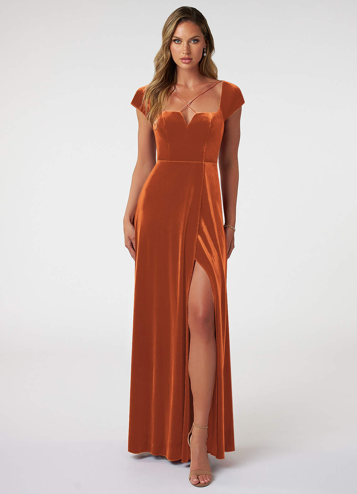 Azazie Gabi Velvet Dress Burnt Orange Bridesmaid Dresses | Azazie