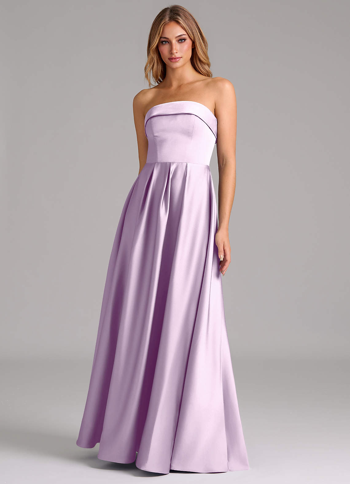 Azazie Lucienne Bridesmaid Dresses Frosted Lilac A-Line Strapless Stretch Satin Convertible Dress image1