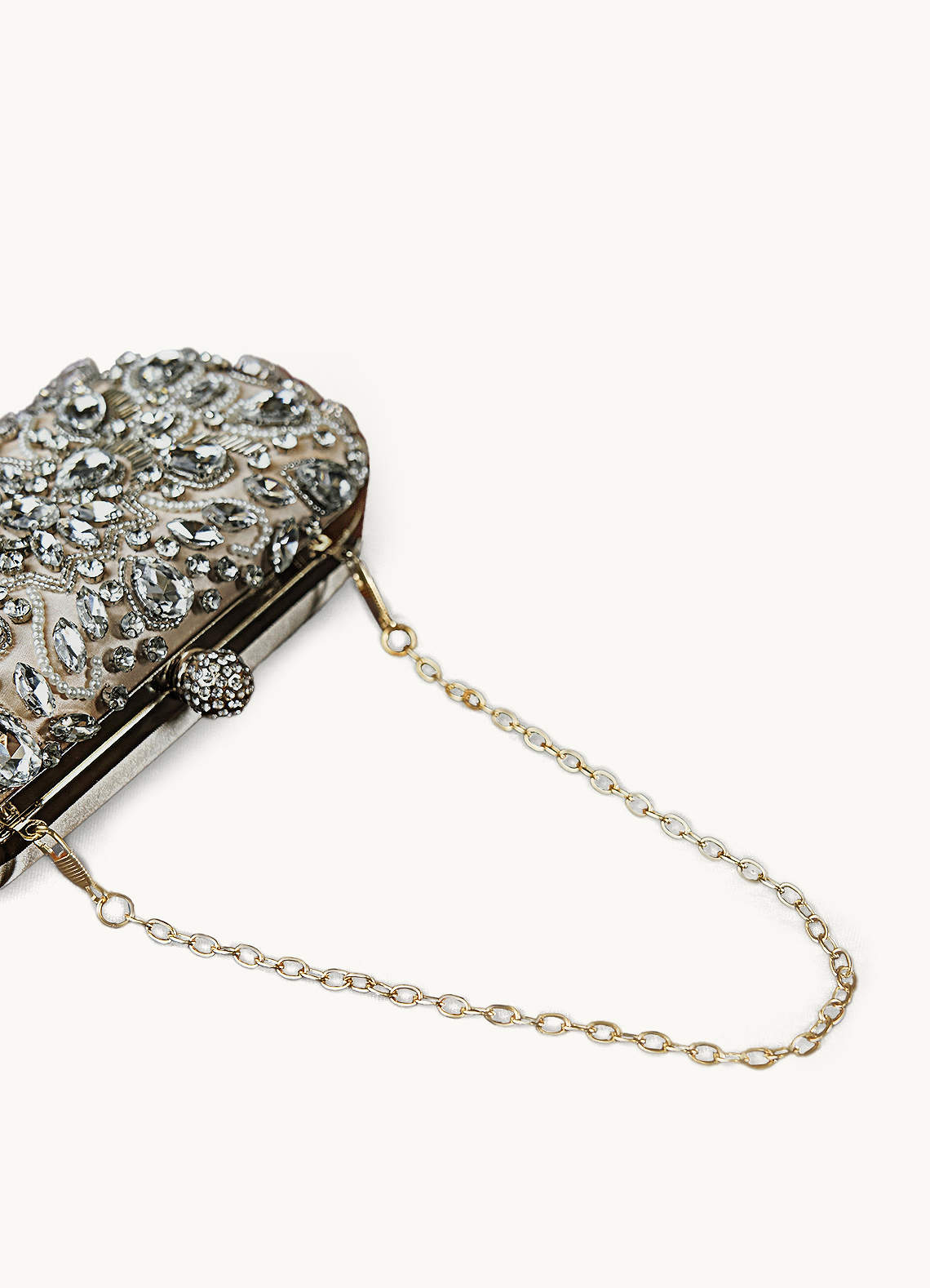 front Apricot Crystal Embellished Ornate Clutch Bag