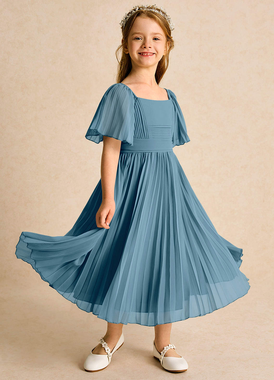 Azazie Gisele Abiti da Ragazza di Fiori Abito A-Line in Chiffon Plissettato Bermuda image1