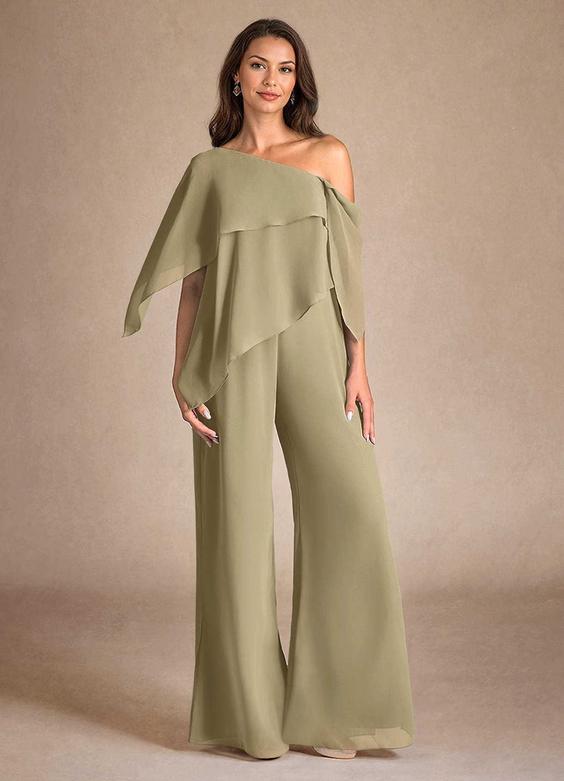 Azazie Halima Moss Green Jumpsuit/Pantsuit Side Slit Chiffon Dress | Azazie