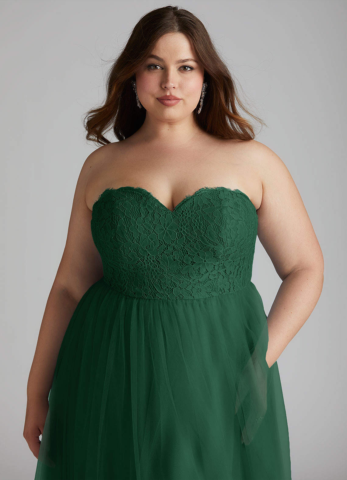 Azazie Plus Size A-Line Sweetheart Floor-Length Tulle Bridesmaid Dresses - Dark Green