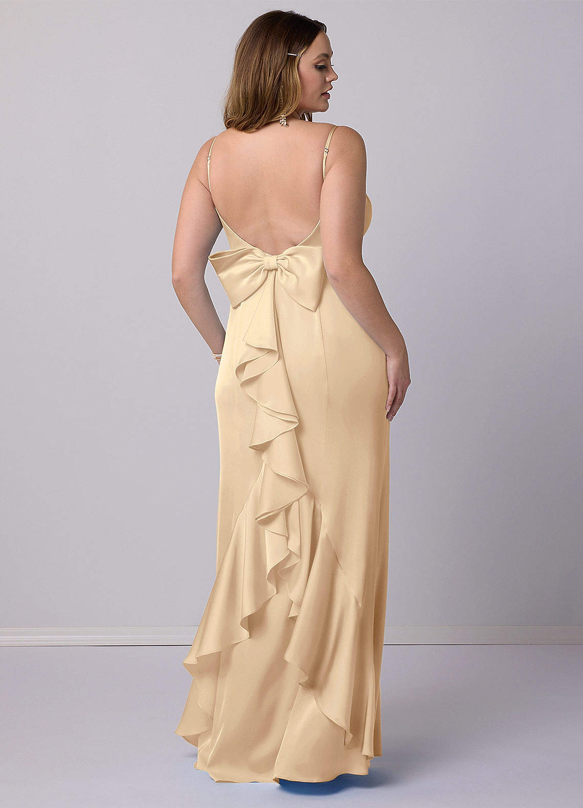 Barbie ♥ Azazie Bridesmaid Dresses Champagne Mermaid Bow Stretch Satin Dress image5