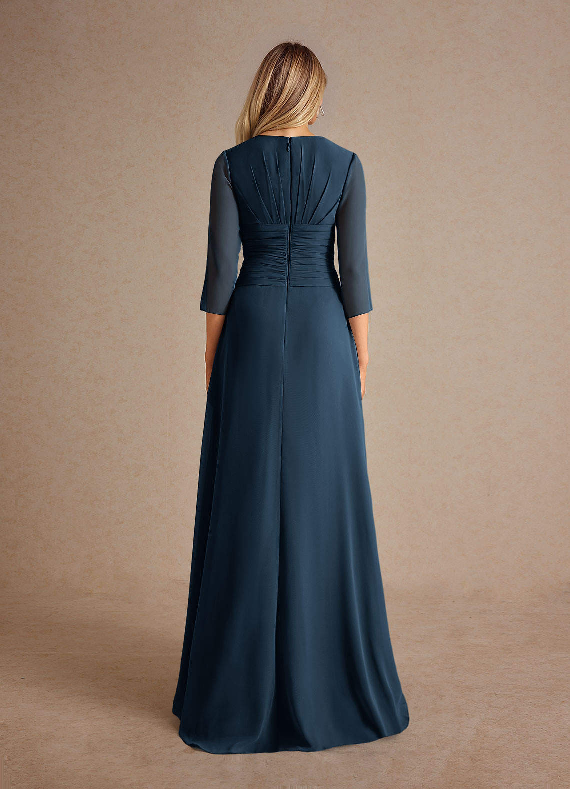 Azazie Mayfield Mother of the Bride Dresses Dark Navy A-Line Pleated Chiffon Dress image2
