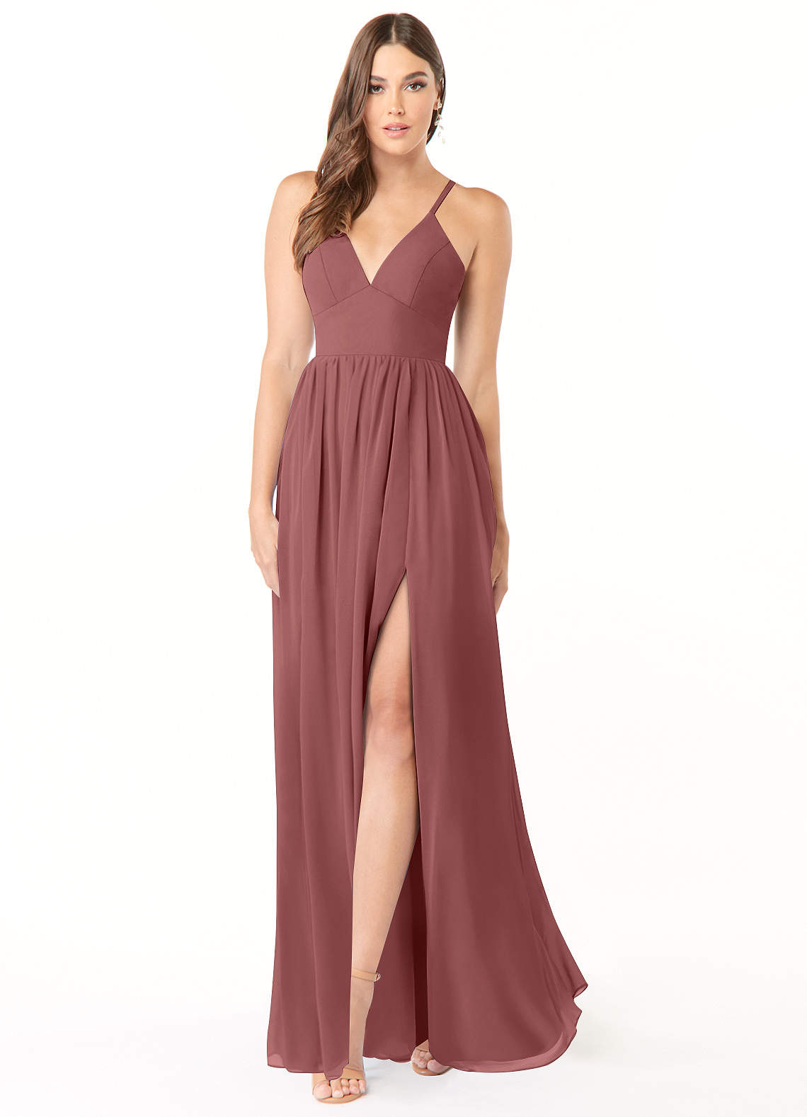 Azazie Aaida Brautjungfernkleider A-Linie Korsett Chiffon Kleid Amethyst image1