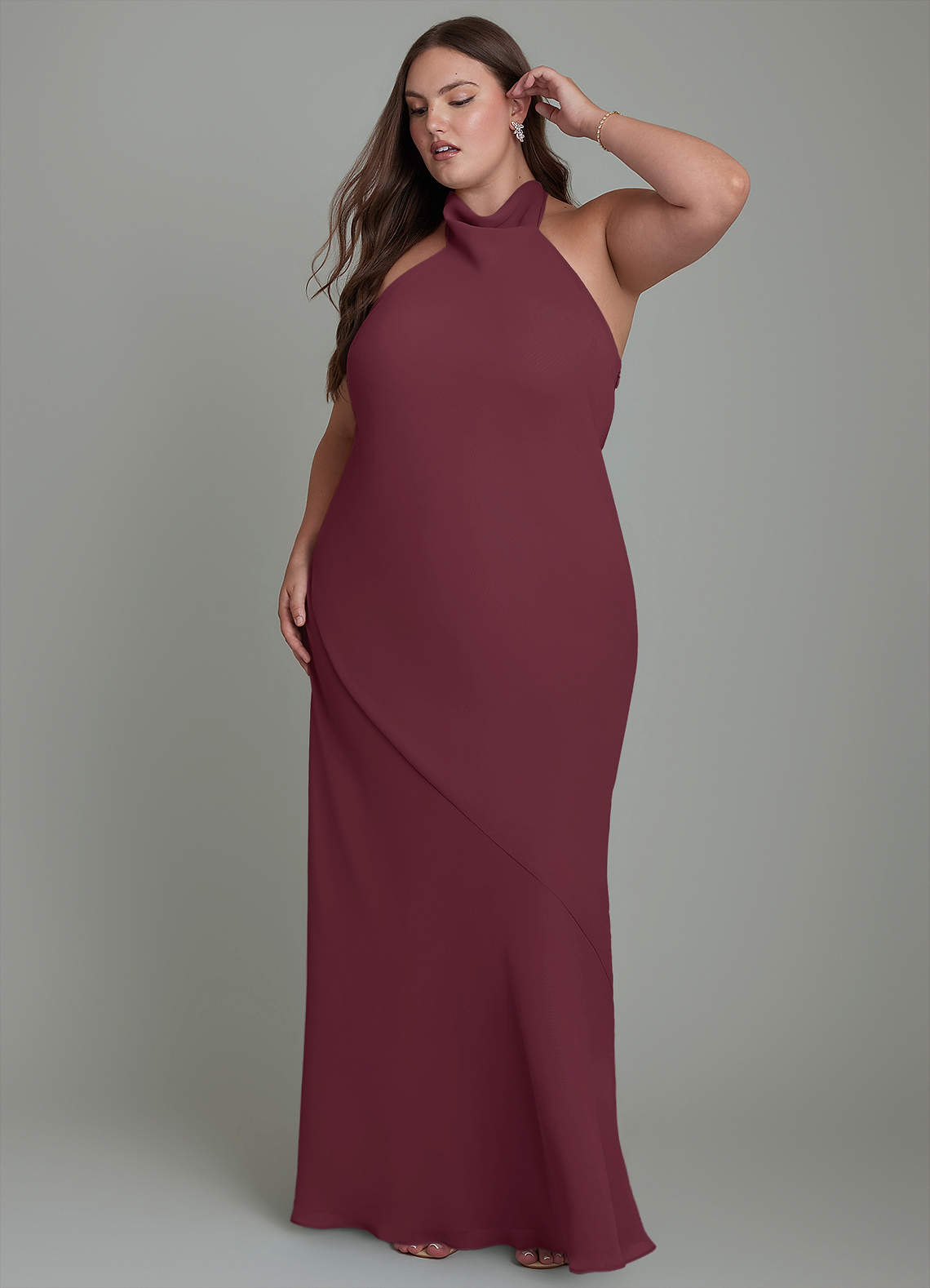 Azazie Velli Bridesmaid Dresses Cabernet Mermaid High Neck Chiffon Dress image10