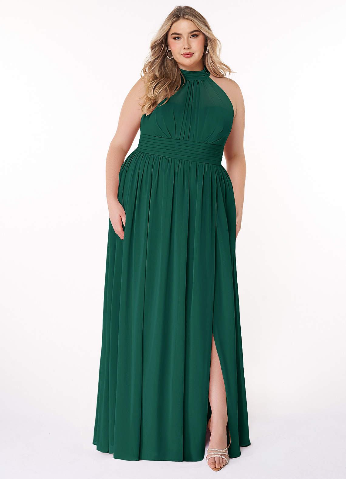 Azazie Iman Abiti da Damigella Abito A-Line in Chiffon A-Line con Increspature Smeraldo image1