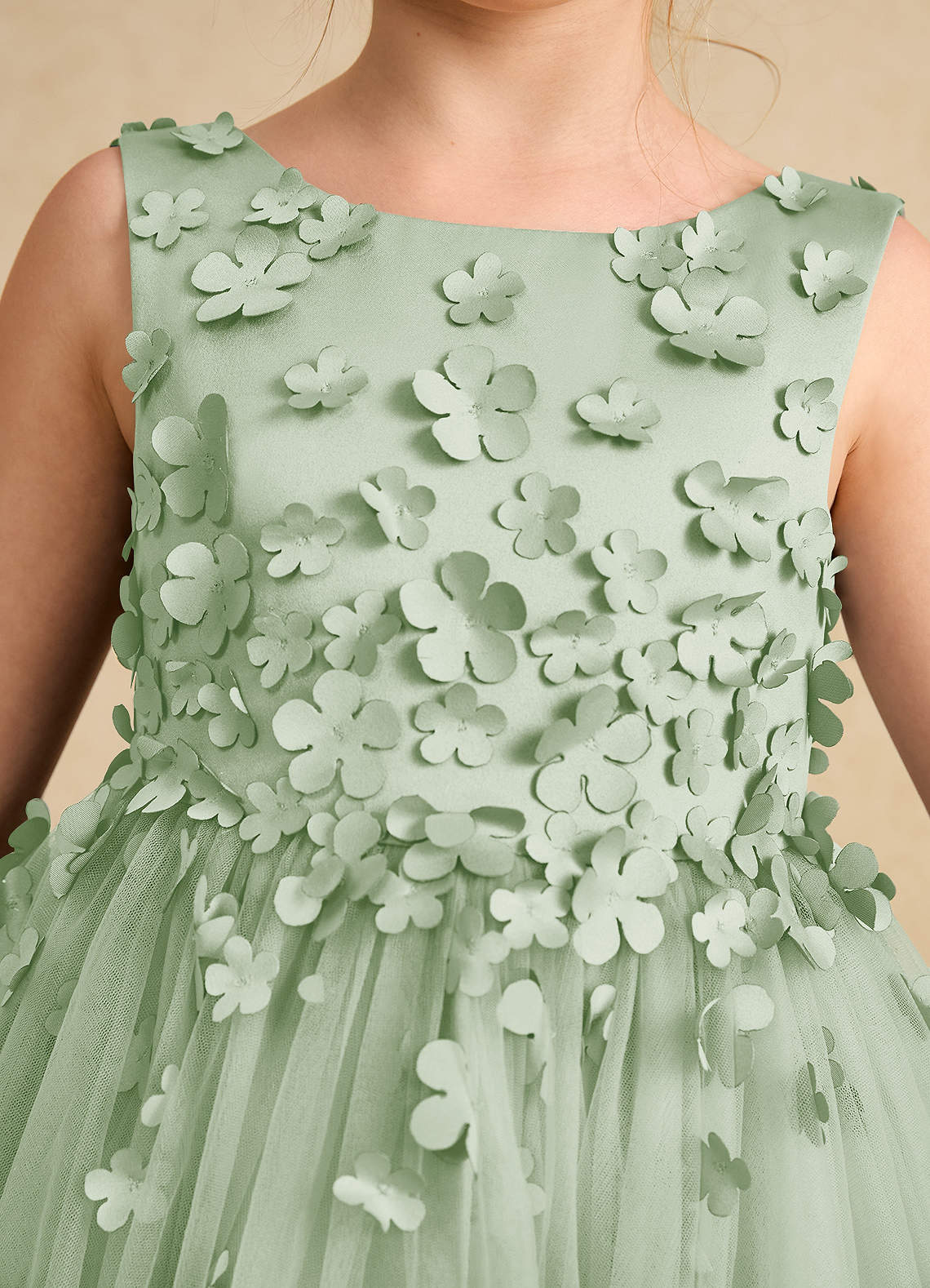 Azazie Lana Blumenmädchenkleider A-Linie ärmellos Matte Satin Kleid Staubiger Salbeigrün image5