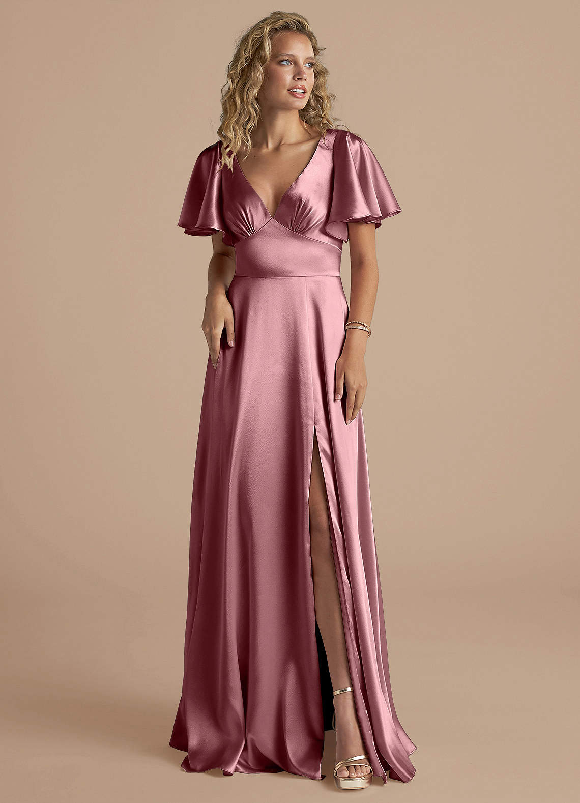 Azazie Kimber Vintage Mauve Metallic Satin Bridesmaid Dresses | Azazie