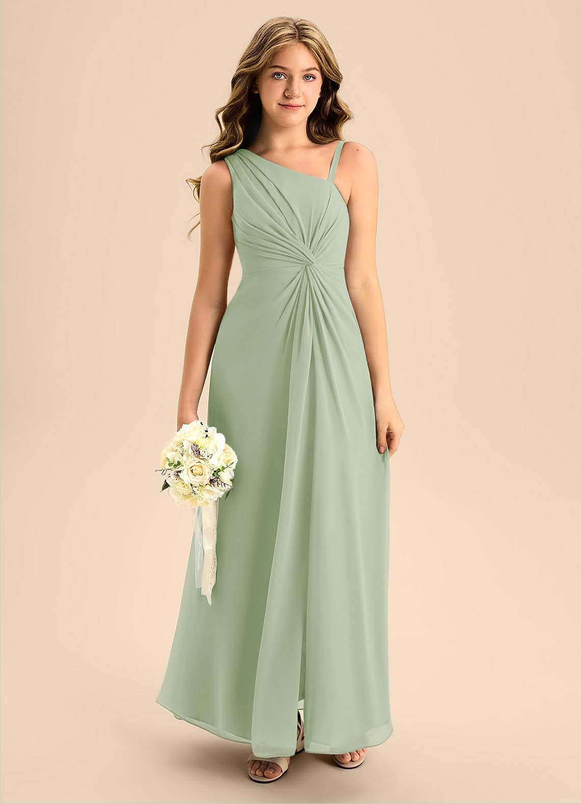 Azazie Brooke Junior Dusty Sage A-Line Side Slit Chiffon Dress image1