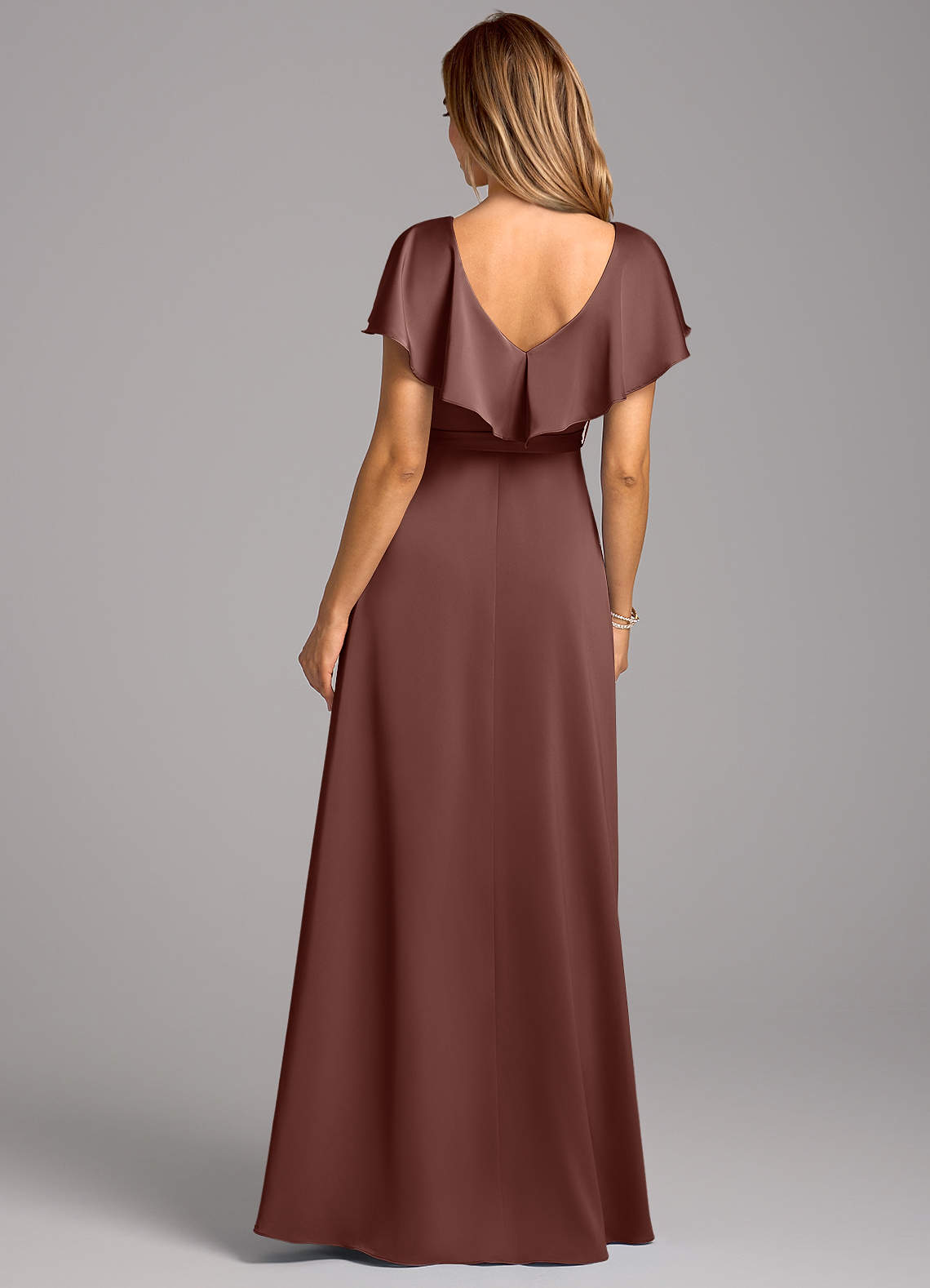 Azazie Lainey Brudtärnklänningar Klä av A-Linje i Stretch Satin med fickor Espresso image1