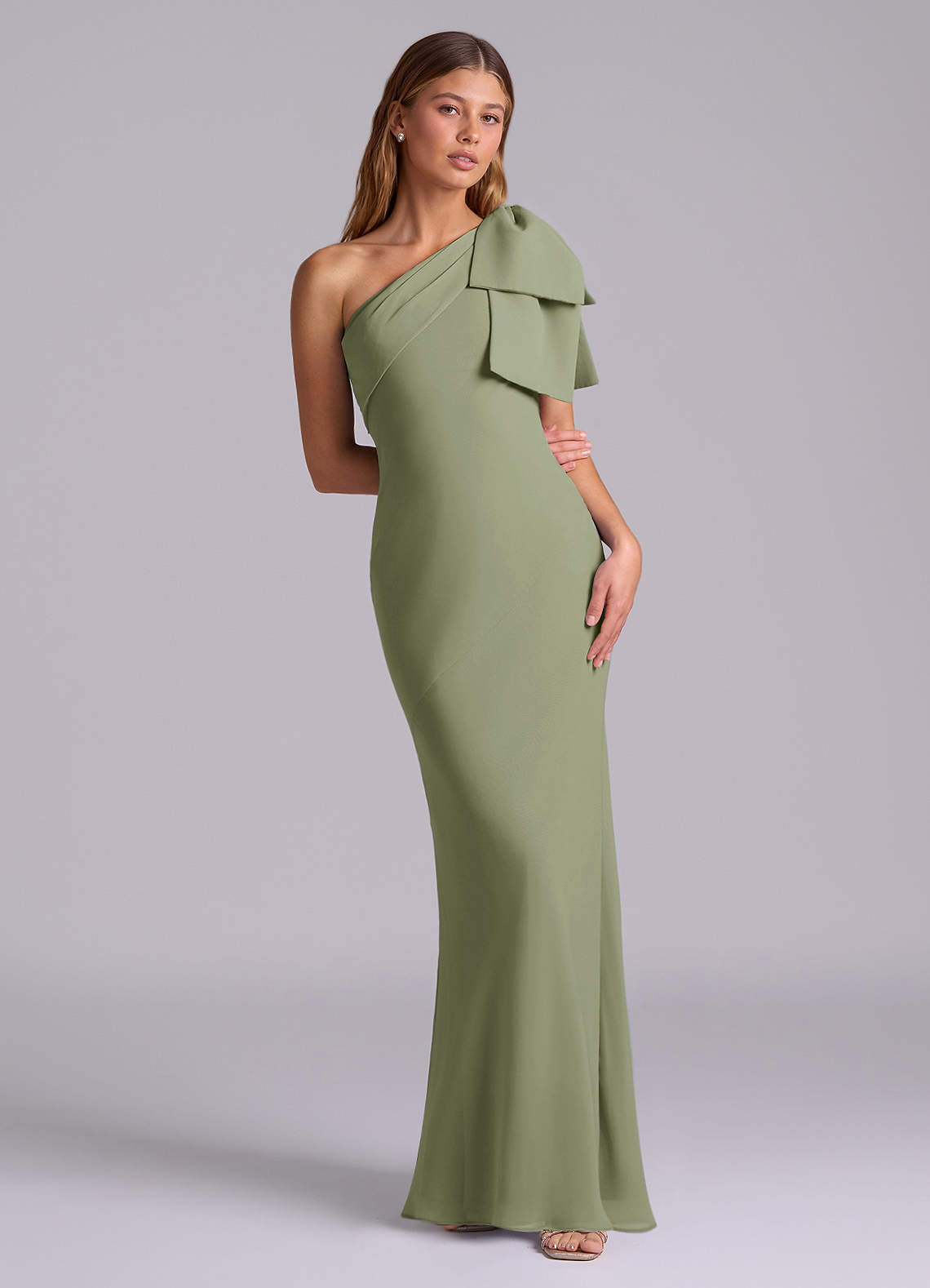 Azazie Yuanna Bridesmaid Dresses Pistachio Mermaid One Shoulder Chiffon Dress image2