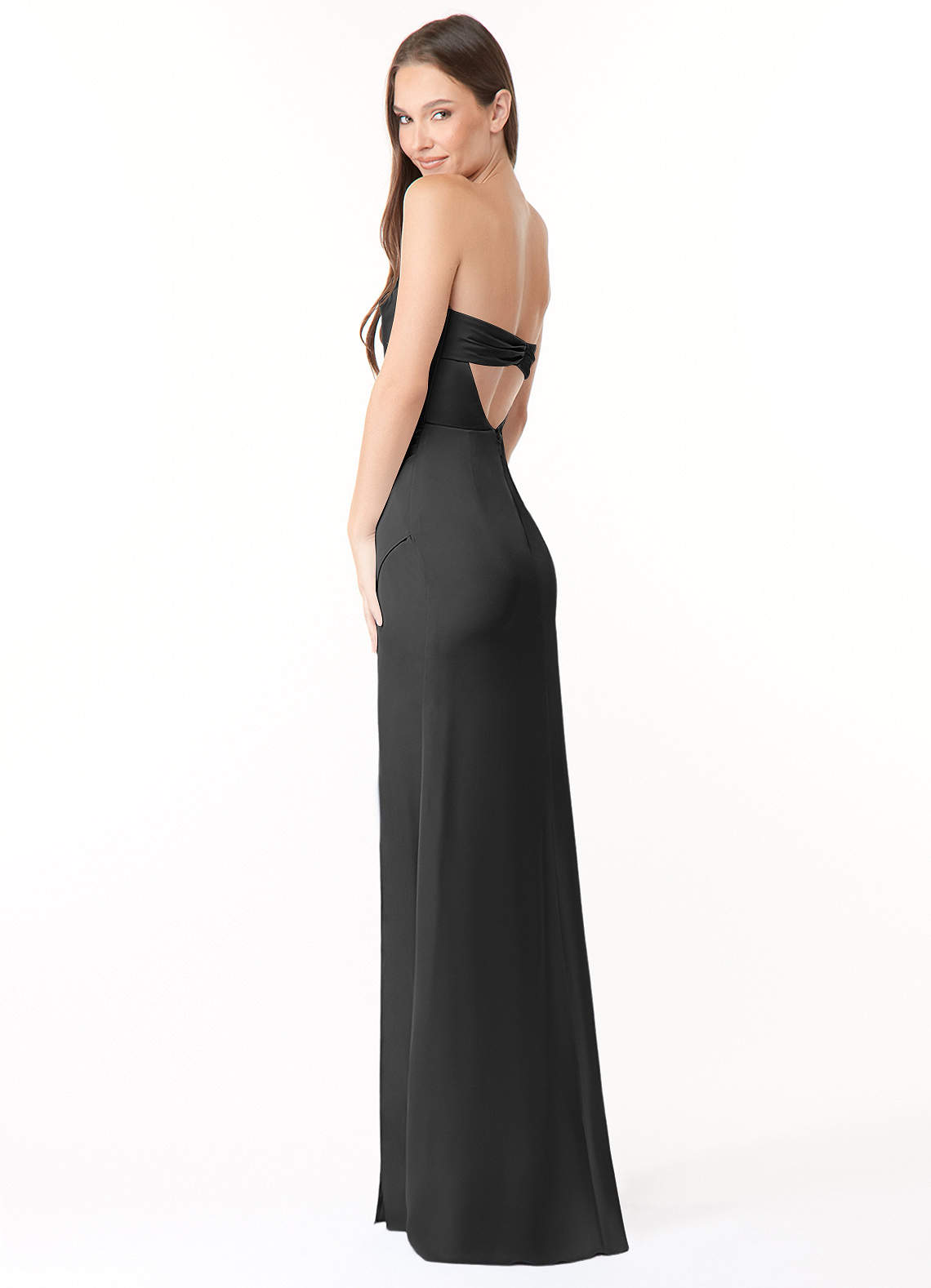 Azazie Leonis Bridesmaid Dresses Black Mermaid Pleated Stretch Satin Convertible Dress image6